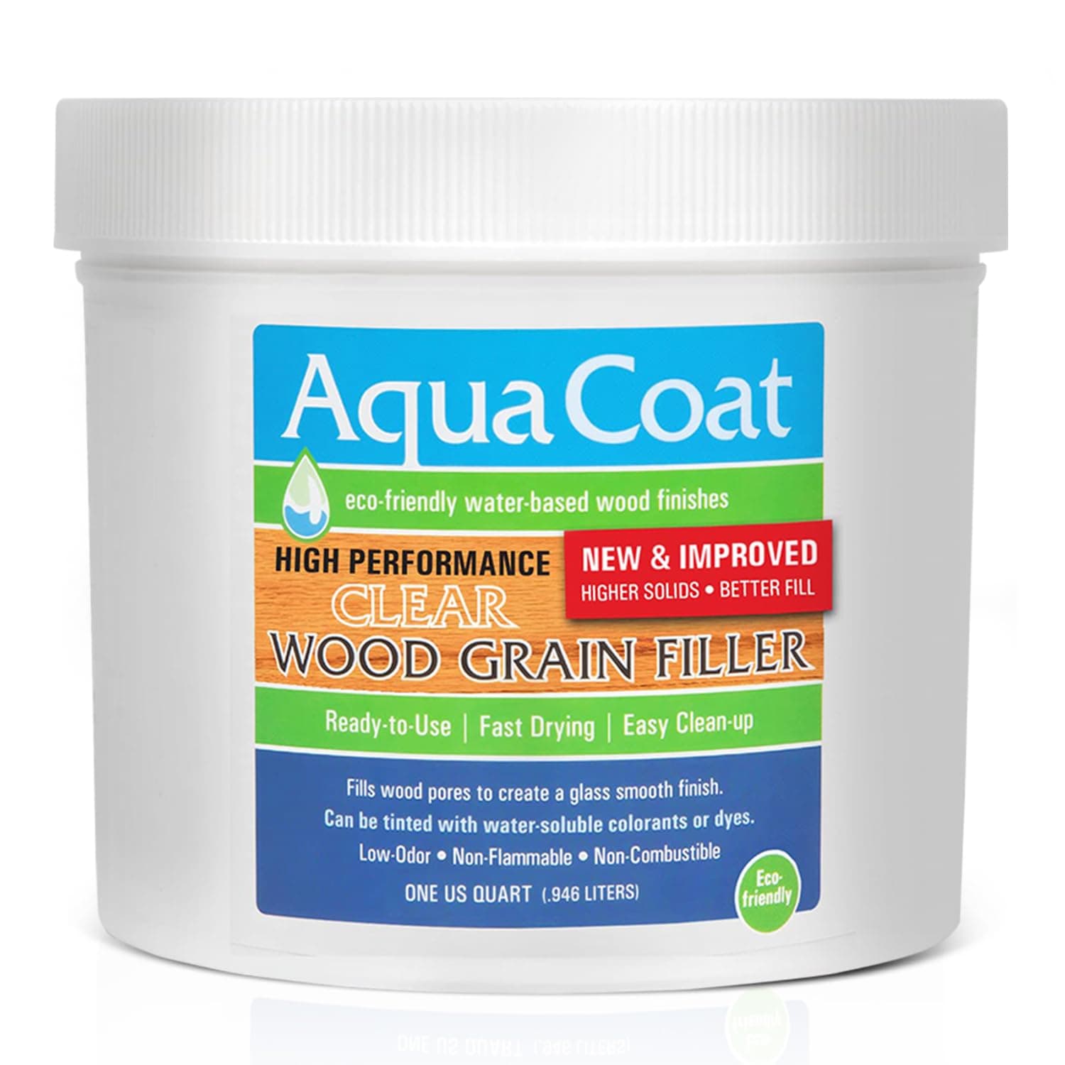Aqua Coat New and Improved High Performance Eco-Friendly Water-Based Clear Wood Grain Filler Gel, Easily Sandable, Stainable, Paintable, Water Cleanup, Low Odor, Low VOC, Fast Drying, 32 oz