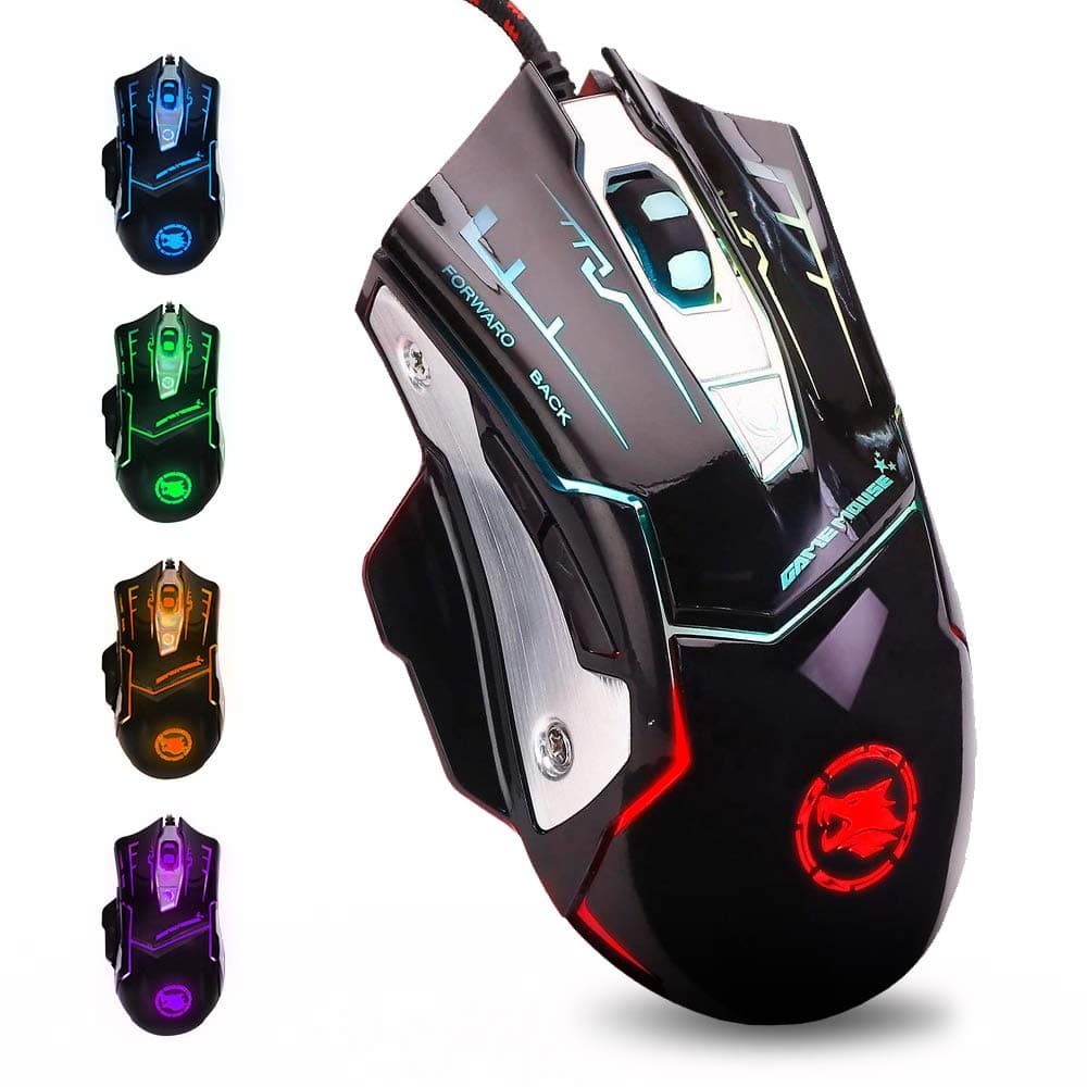 USB Computer Mouse Wired, Light Up Mouse for Laptop with RGB 7 Colors Breathing Light,4 DPI Adjustable up to 3200, 6 Buttons, Ergonomic Gamer PC Mouse for Windows/Mac/Sega Dreamcast(M738)