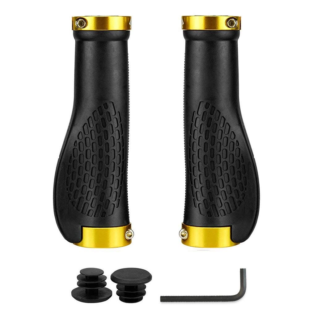 SAPLIZE 自転車ハンドルグリップ、人間工学デザイン、PR02 (ブラック、イエローリング)