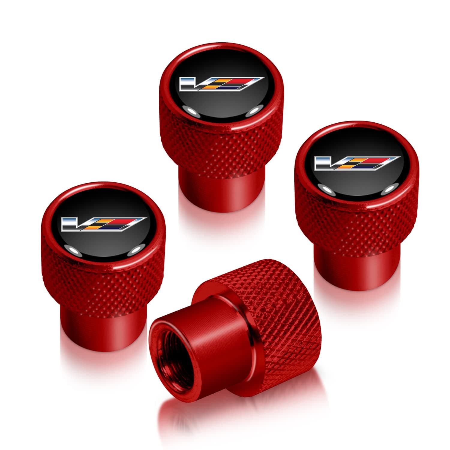 iPick Image for Cadillac V Logo in Black on Red Aluminum Tire Valve Stem Caps - Official Licensed