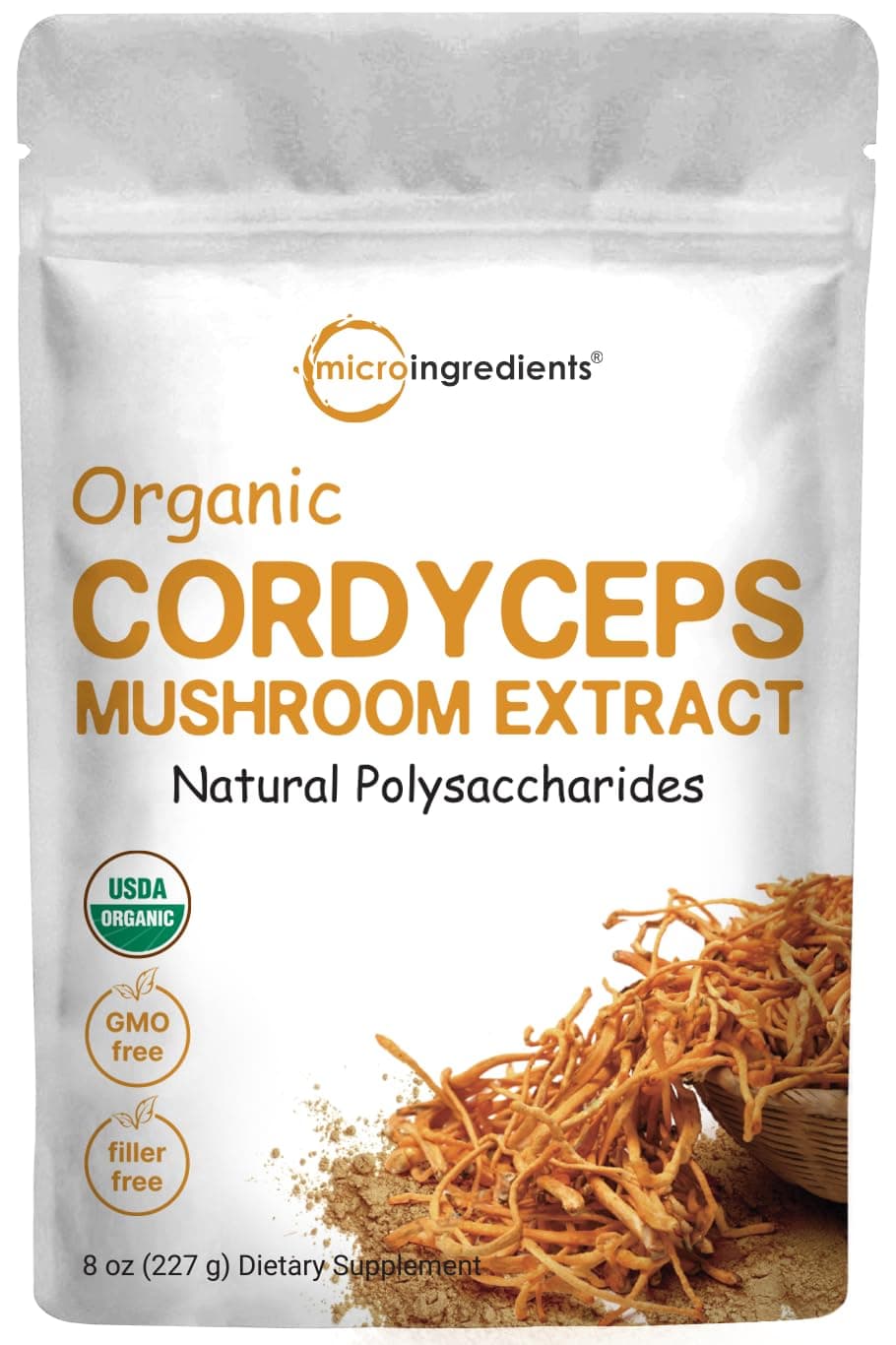 Organic Cordyceps Mushroom Extract Powder, 8 Ounces | 100:1 Fruit Body & Mycelium Extract | Active Polysaccharides & Cordycepic Acid