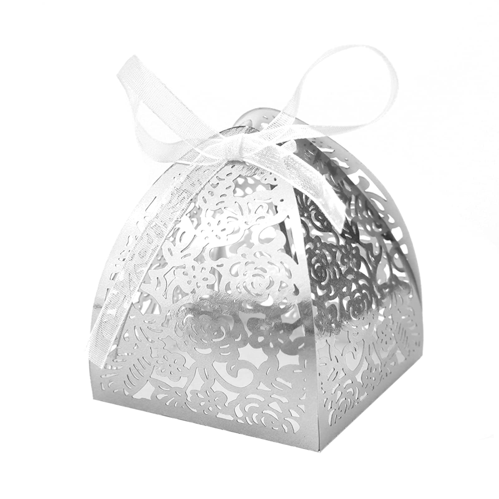 Laser Cut Rose Candy Boxes, Favor Boxes GOLF 70Pcs Gift Boxes for Bridal Shower Anniverary Birthday Event Party Wedding Favor (Silver)