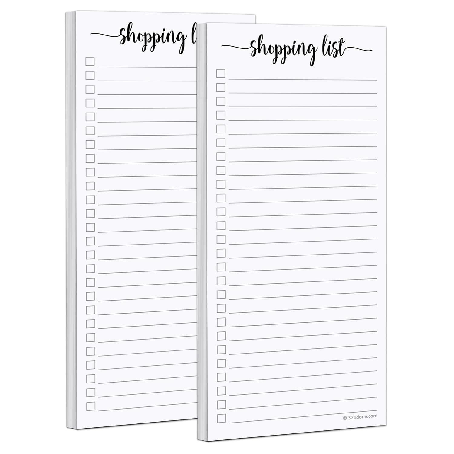 321Done 2-Pack Slim Shopping List Notepad, Made in USA - 3.7x8.5, College Ruled, Minimalist Stylish Handheld Grocery List, Store, Market, Pad for Planning, Organizing, Meal Prep - 50 Sheets per Pad