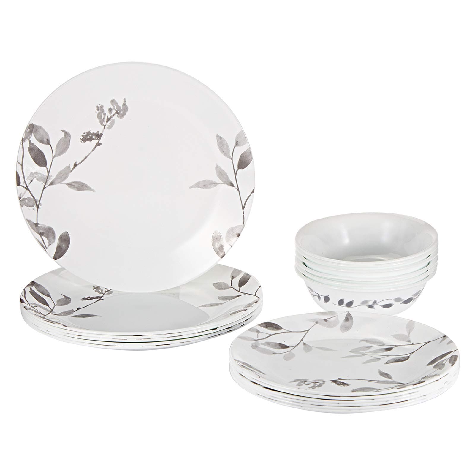 Corelle Vitrelle Misty Leaves Dinnerware Set 18 Pieces, White, Ceramic
