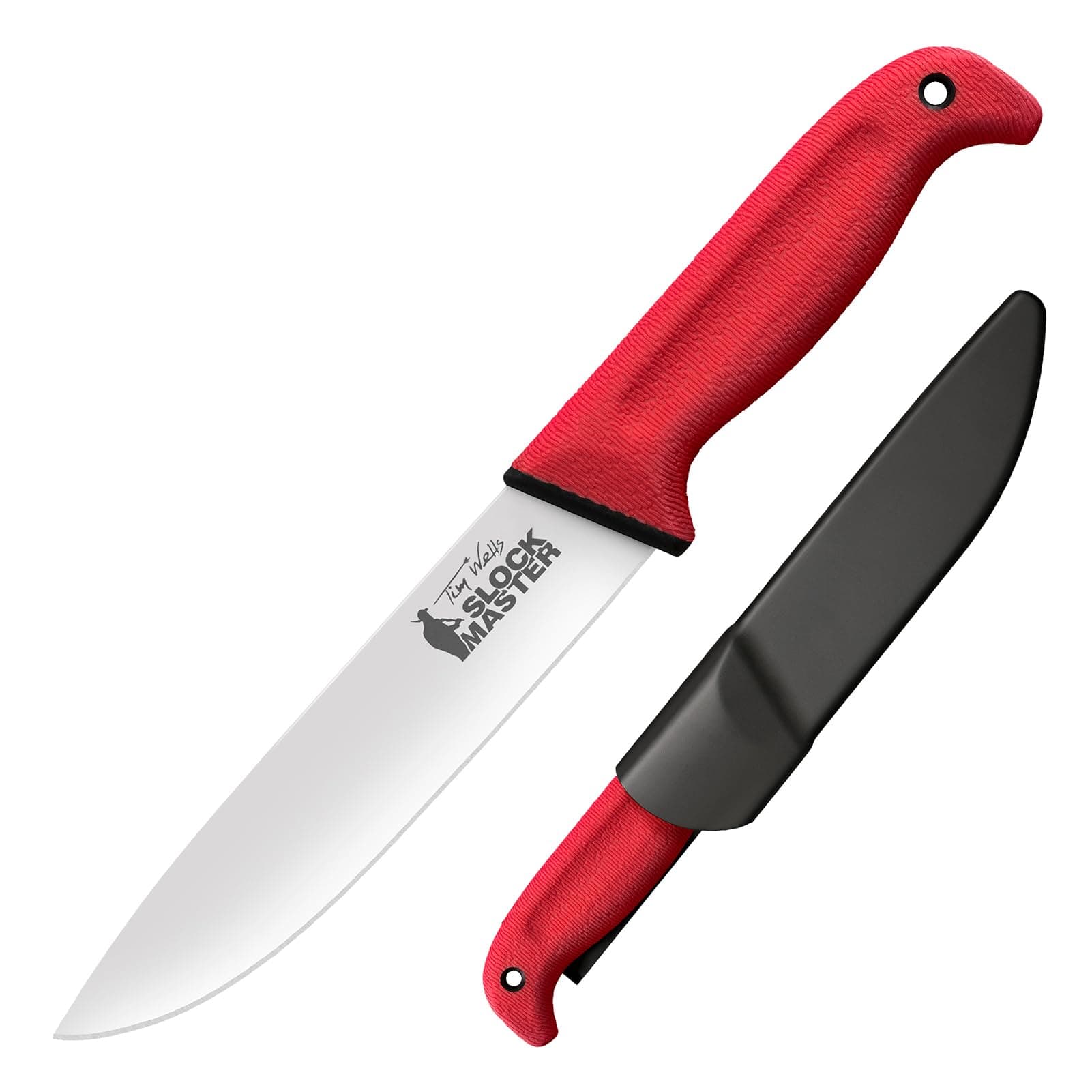Tim Wells Scalper Slock Master Durable 6.5" 4116 Stainless Steel Fixed Straight Back Blade Outdoor Hunting Camping Utility Knife, 5.25" Red Textured Kray-Ex Handle