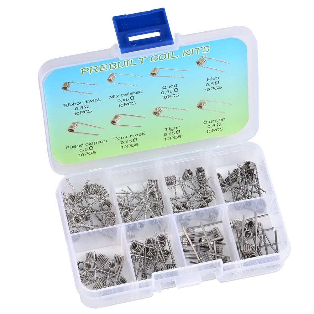 FOROREH 80Pcs Prebuilt Coils Premade Coil Set 3mm Heating Wire 0.3Ω 0.35Ω 0.45Ω 0.5Ω 0.8Ω for RDA, RBA, RDTA Hobby Use Fused Clapton Coil, Twisted, Hive, Quad, Tiger