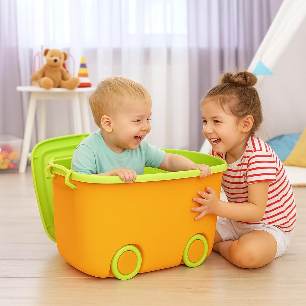 PARASNATH Polypropylene Rolling Storage Container Box (Yellowgreen Colour)- 25 Litre Large With Wheels Size (50X33X26 Cm) Launch offer Actual Price 1499, Rectangular