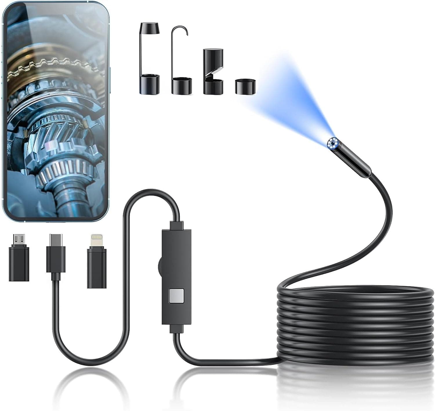 Endoscope Camera With Light, 1920P Hd Borescope 8 Adjustable Led Lights, 16.4Ft Semi-Rigid Snake Camera, 7.9Mm Ip67 Waterproof Inspection For Ios And Android