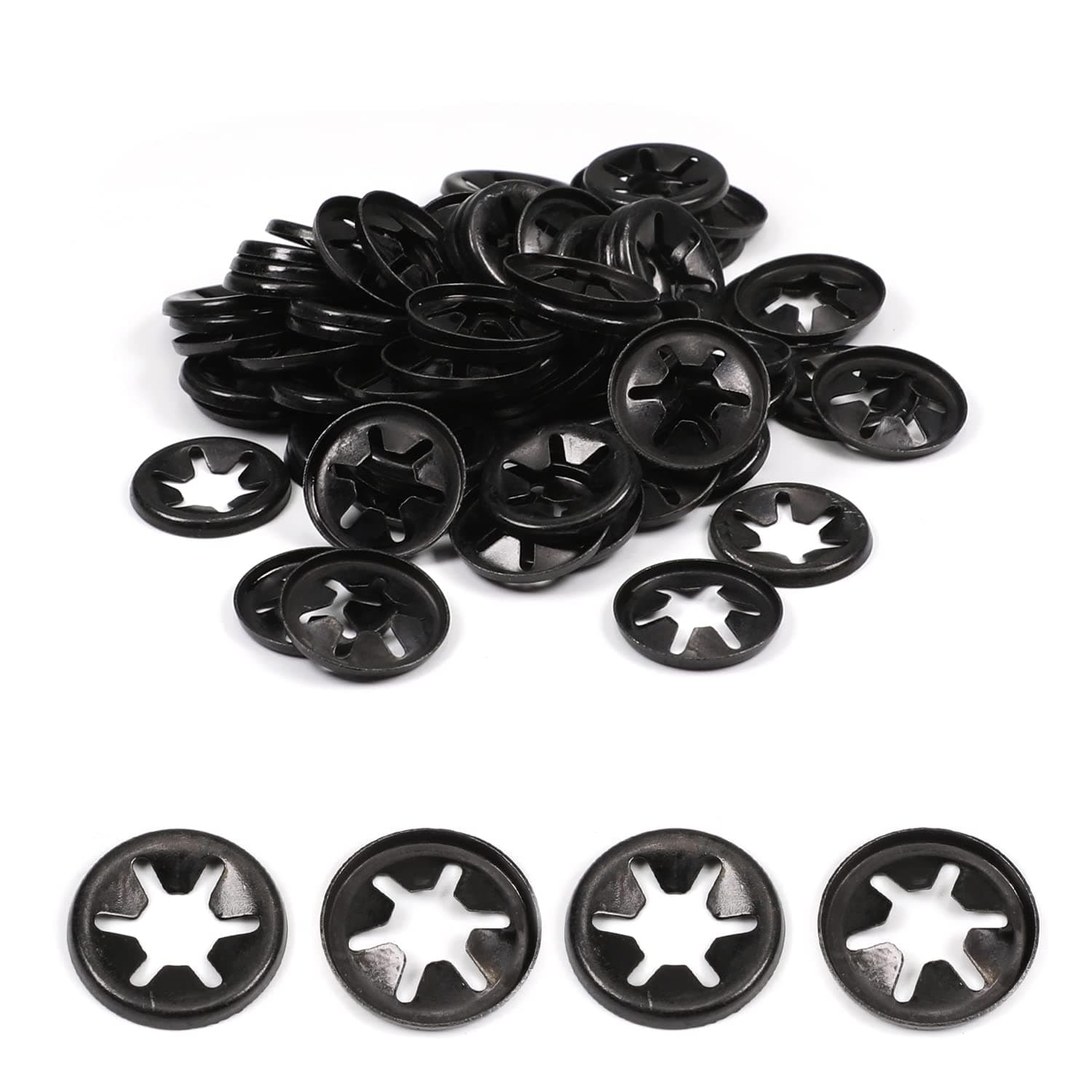 Othmro 100Pcs Starlock Washer 0.24in x 0.59in Outer Dia Push On Lock Washer Locking Washers Clips Fastener Stainless Steel Tooth Lock Washers for Machinery Equipment Industrial Production Black