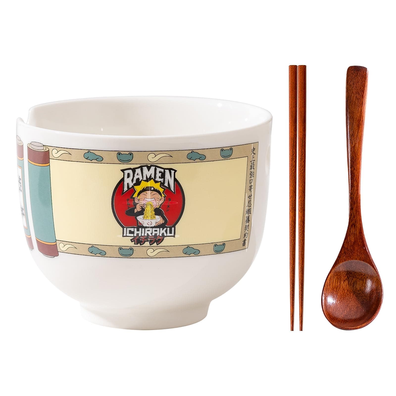 KQZFABCeramic Cartoon Anime Dinnerware Set, Includes 16 oz Ramen Bowl and Wooden Chopsticks and Spoon.color-2