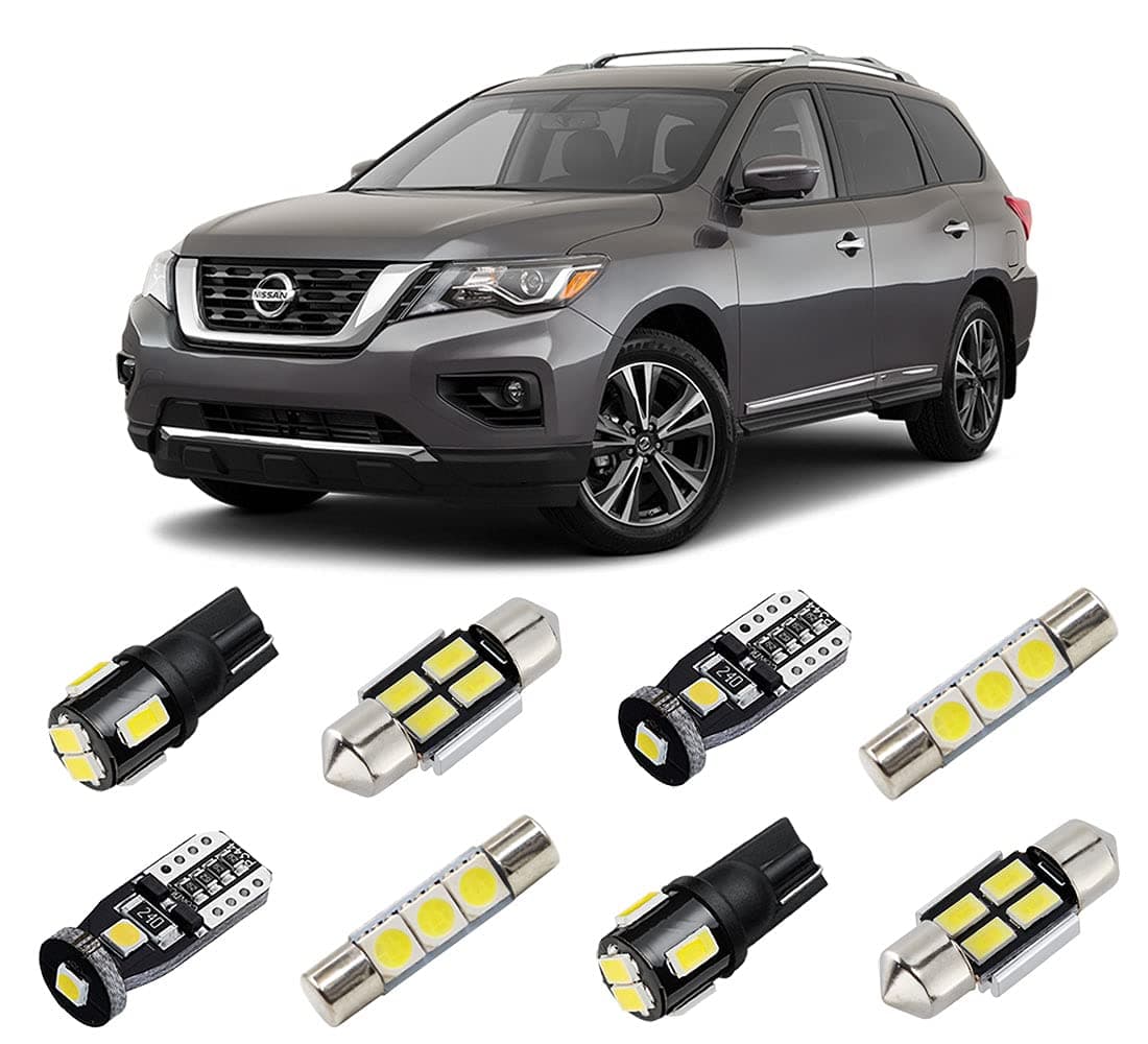 White Interior LED Lights Kit for Nissan Pathfinder 2013 2014 2015 2016 2017 2018 2019 2020 Super Bright 6000K Interior LED Bulbs Package + License Plate Lights and Install Tool