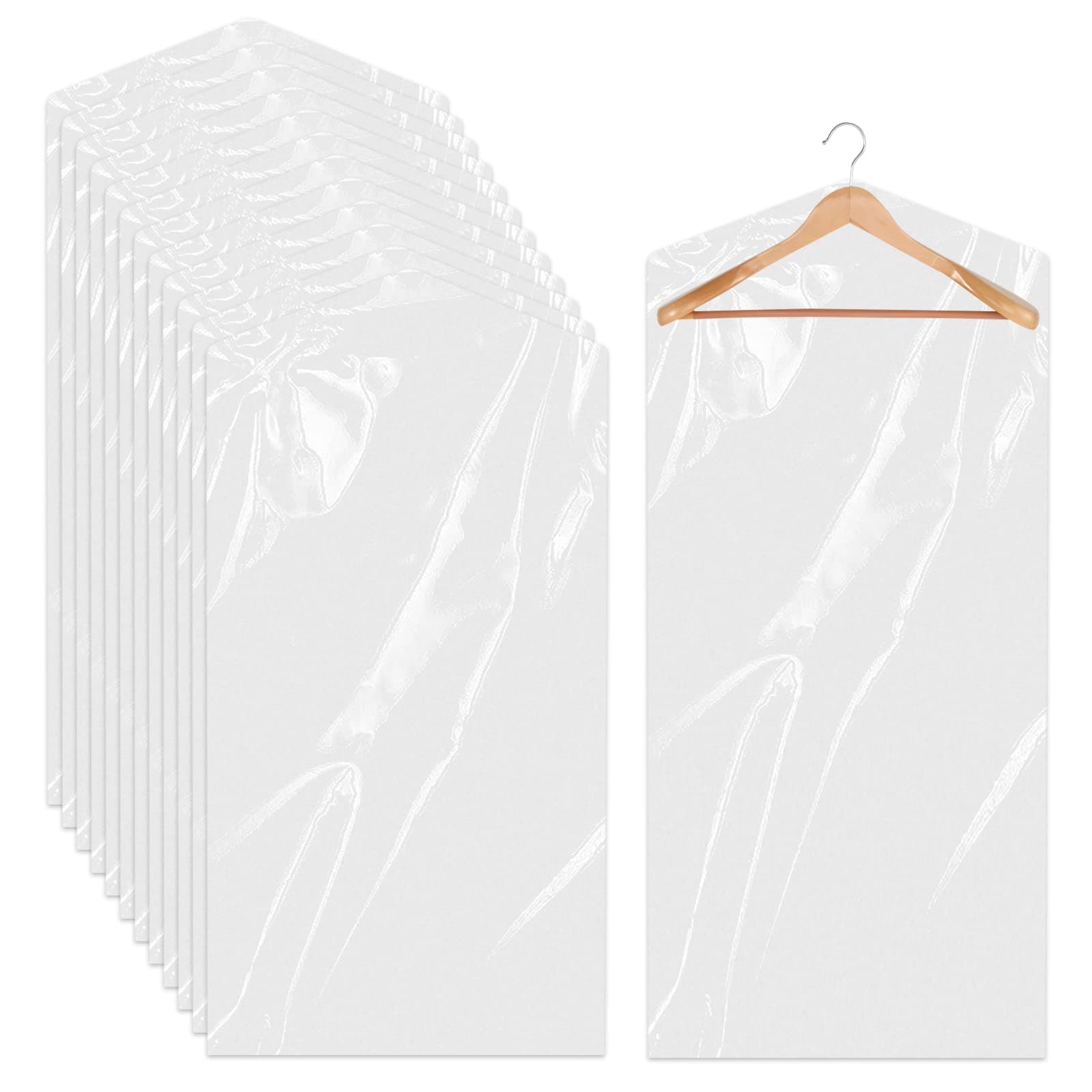 20 Pack Clear Clothes Covers 23.6x47.2 inch Plastic Garment Bags Dry Cleaner Bags for Hanging Clothes Dust-proof Transparent Clothing Protector Covers for Closet Storage