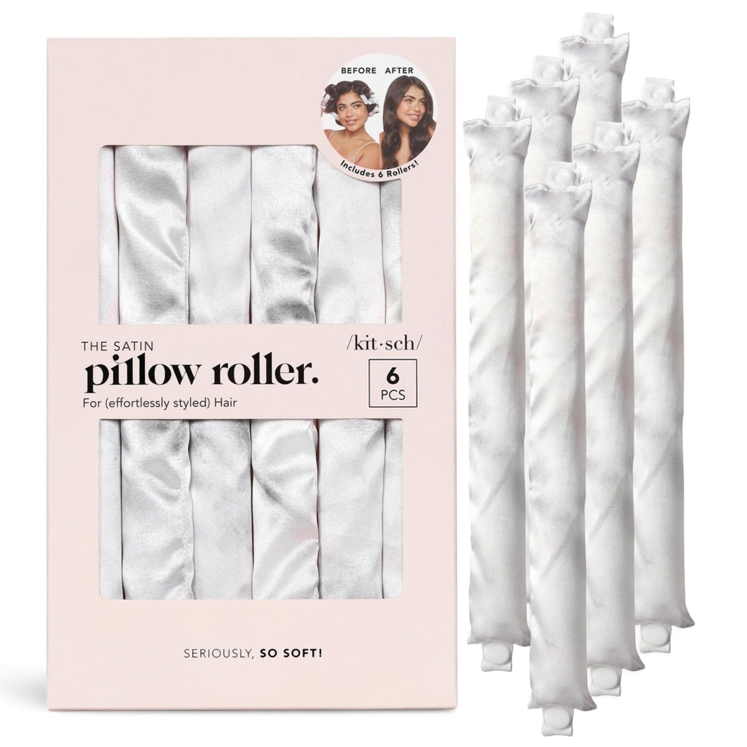Kitsch Satin Pillow Rollers -Heatless Hair Curler, Hair Rollers, Heatless Curls Overnight, Flexible Curling Rods for Long &Short Hairs, Flexi Rod Curlers to Sleep in, Overnight Blowout Rods-6pc Marble