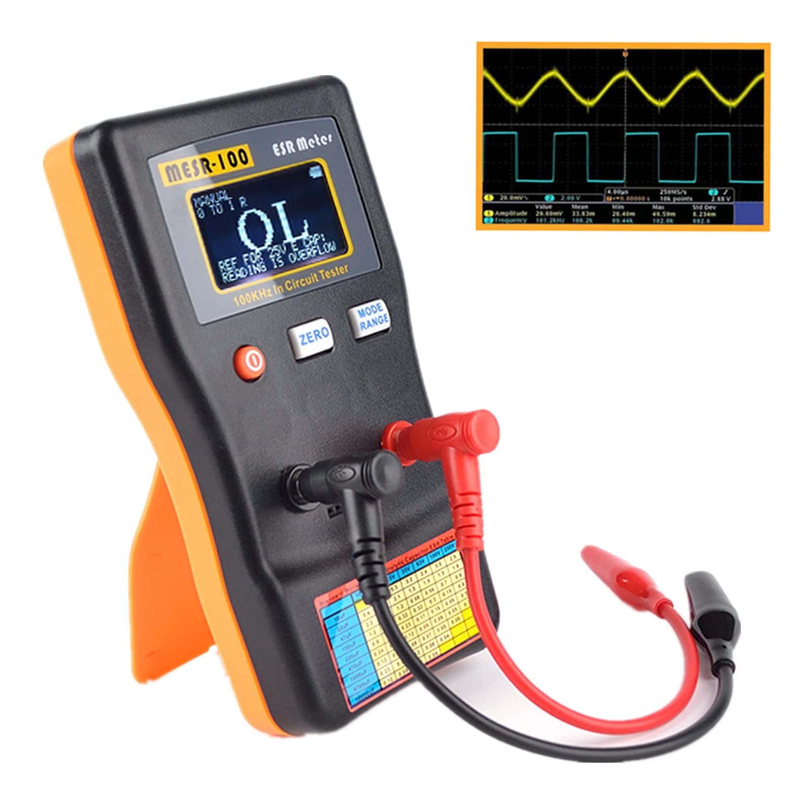 MESR-100 Capacitor Tester, Geevorks ESR Meter in Circuit Capacitor Tester Up to 0.001-100.0R, Auto-Ranging Ohm Meter with SMD Test Clip