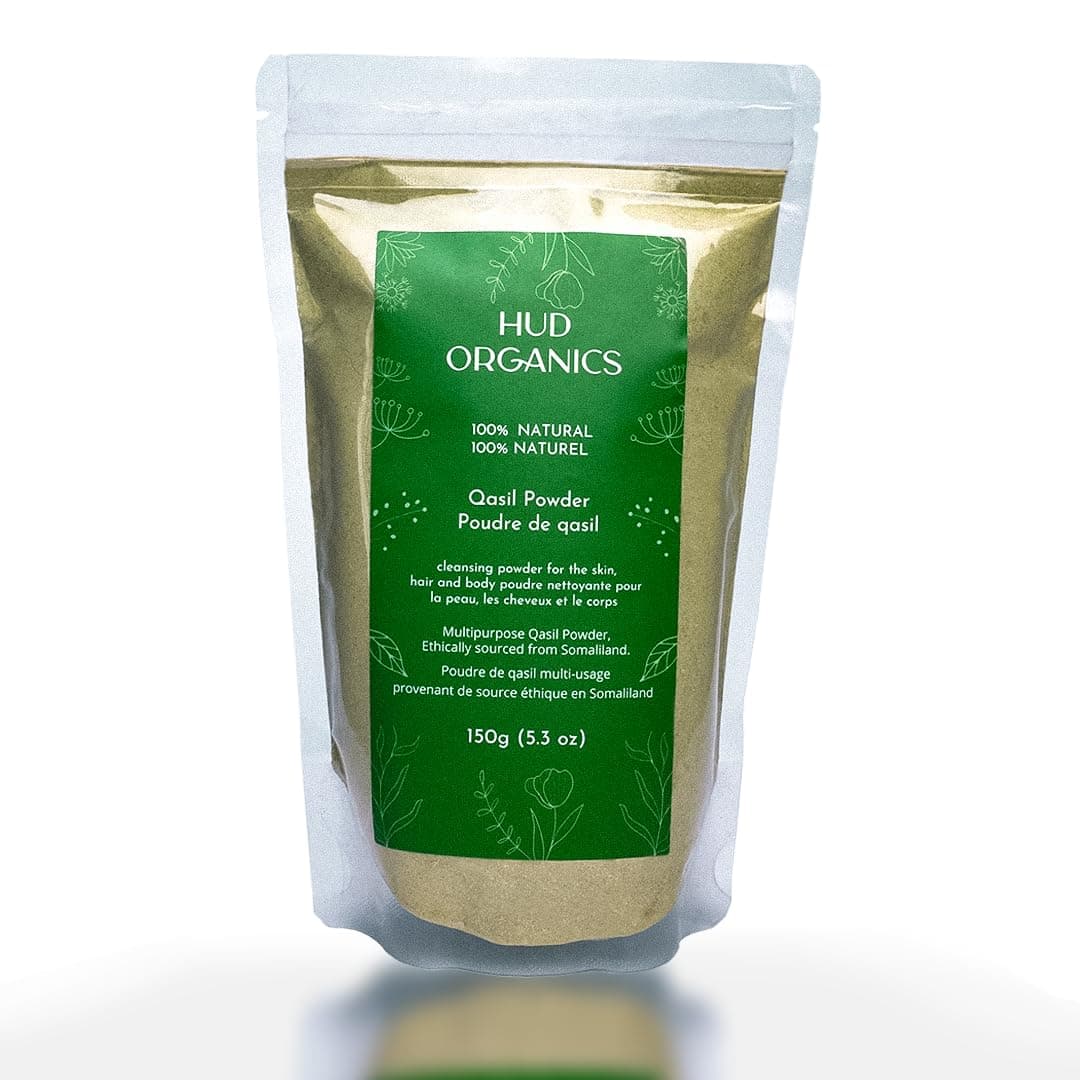Huda Organics Qasil Powder Somali Soap Leaf Natural Multi-Purpose Cleansing Beauty Secret for Hair Skin and Acne 150g (5oz)