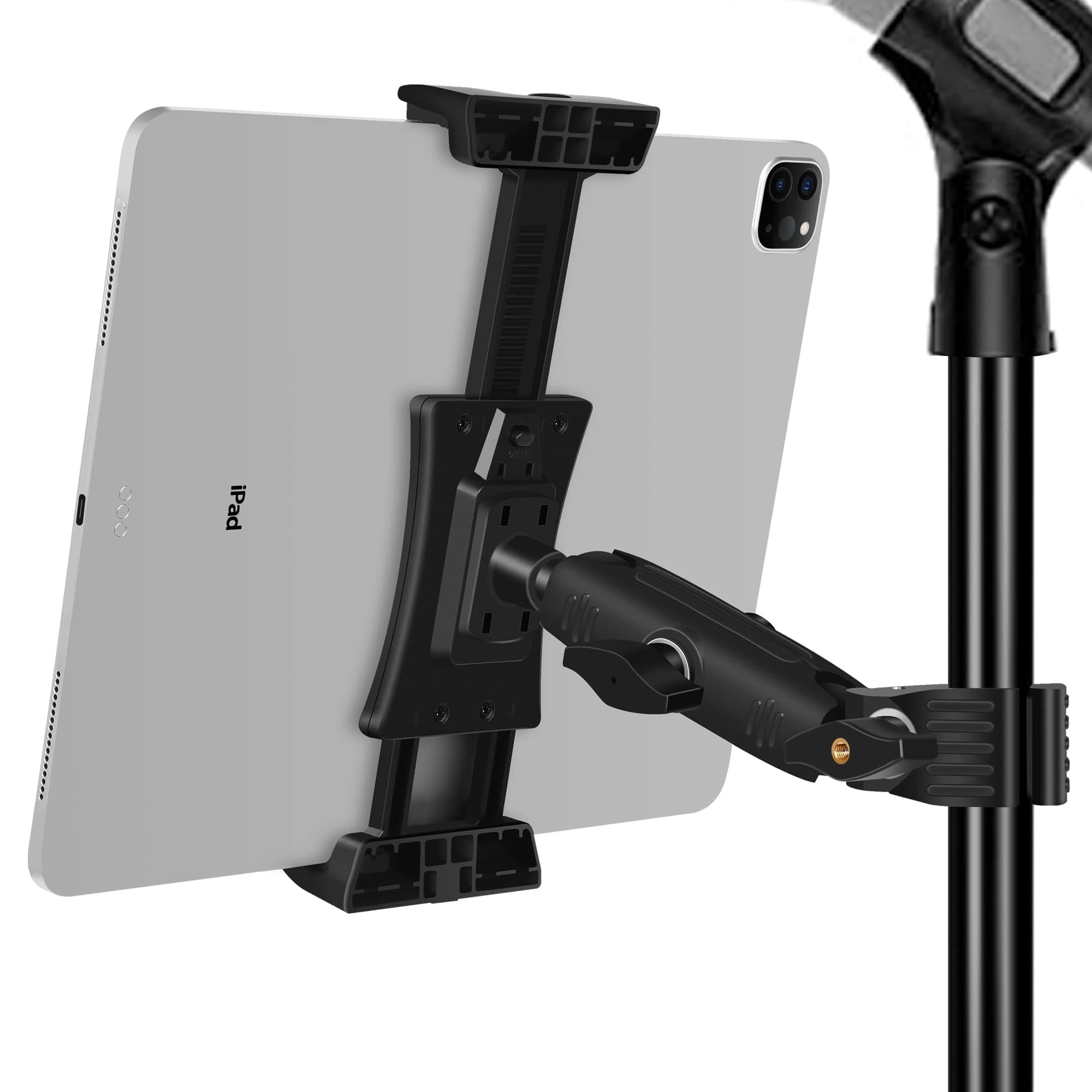 iPad Holder, Peastrex Microphone Stand Tablet Phone Holder Microphone Phone Music Stand Mount Adjustable Swivel with Super Handle Clamp for iPad Pro 12.9 Air Mini, Android, 4-13.5 Inch iPhone or