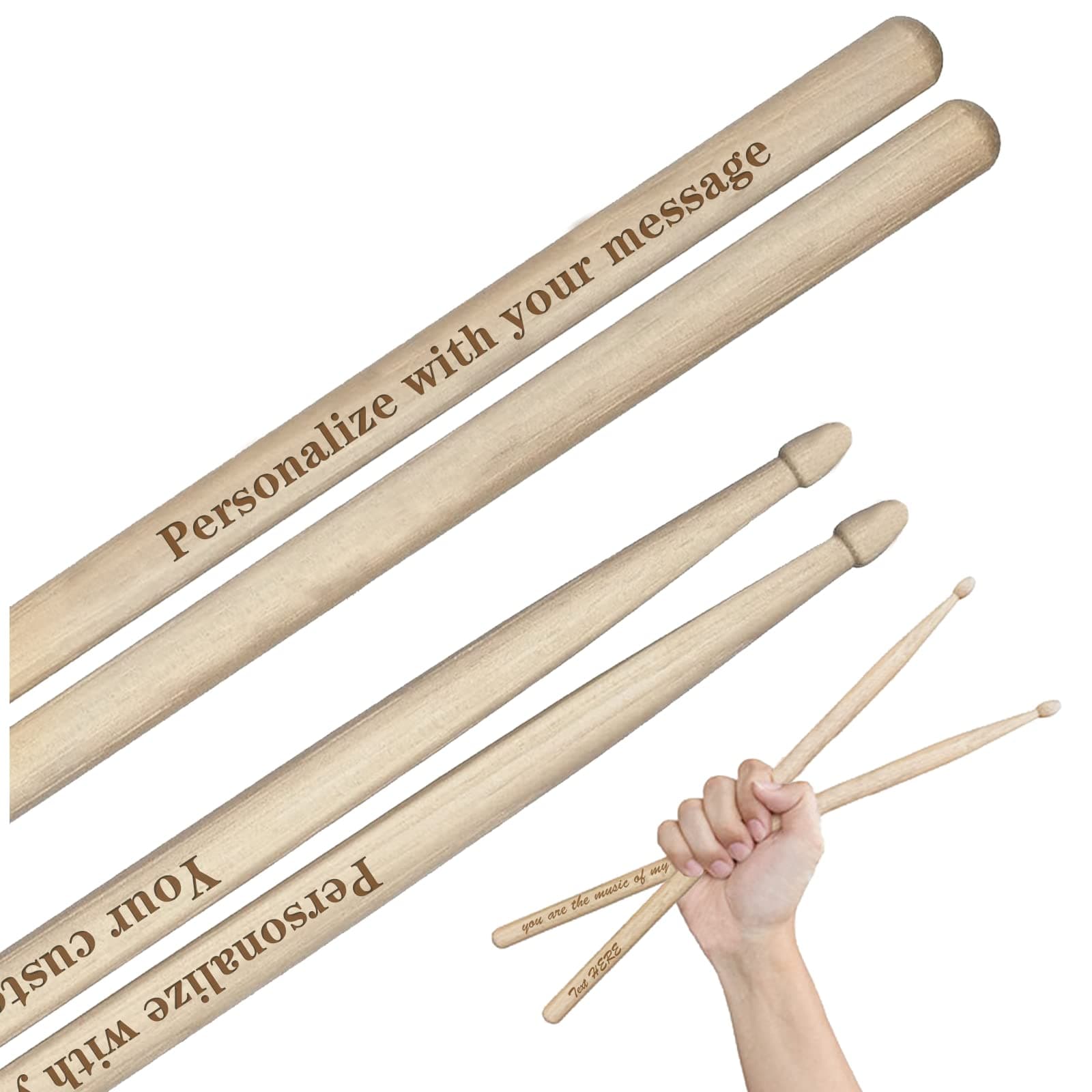 Personalized Drumsticks with 5A Size Custom Laser Engraved Wooden Drum sticks, Personalized Gift for Musicians, Drummer, Band - Musical Instruments