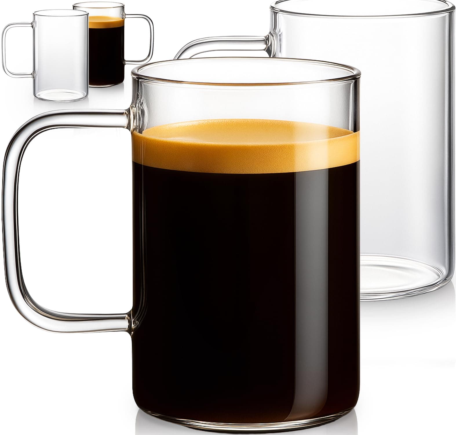 4pcs 18 oz Clear Glass Coffee Mugs with Handle - Large Cups for Coffee, Tea, Latte, Cappuccino