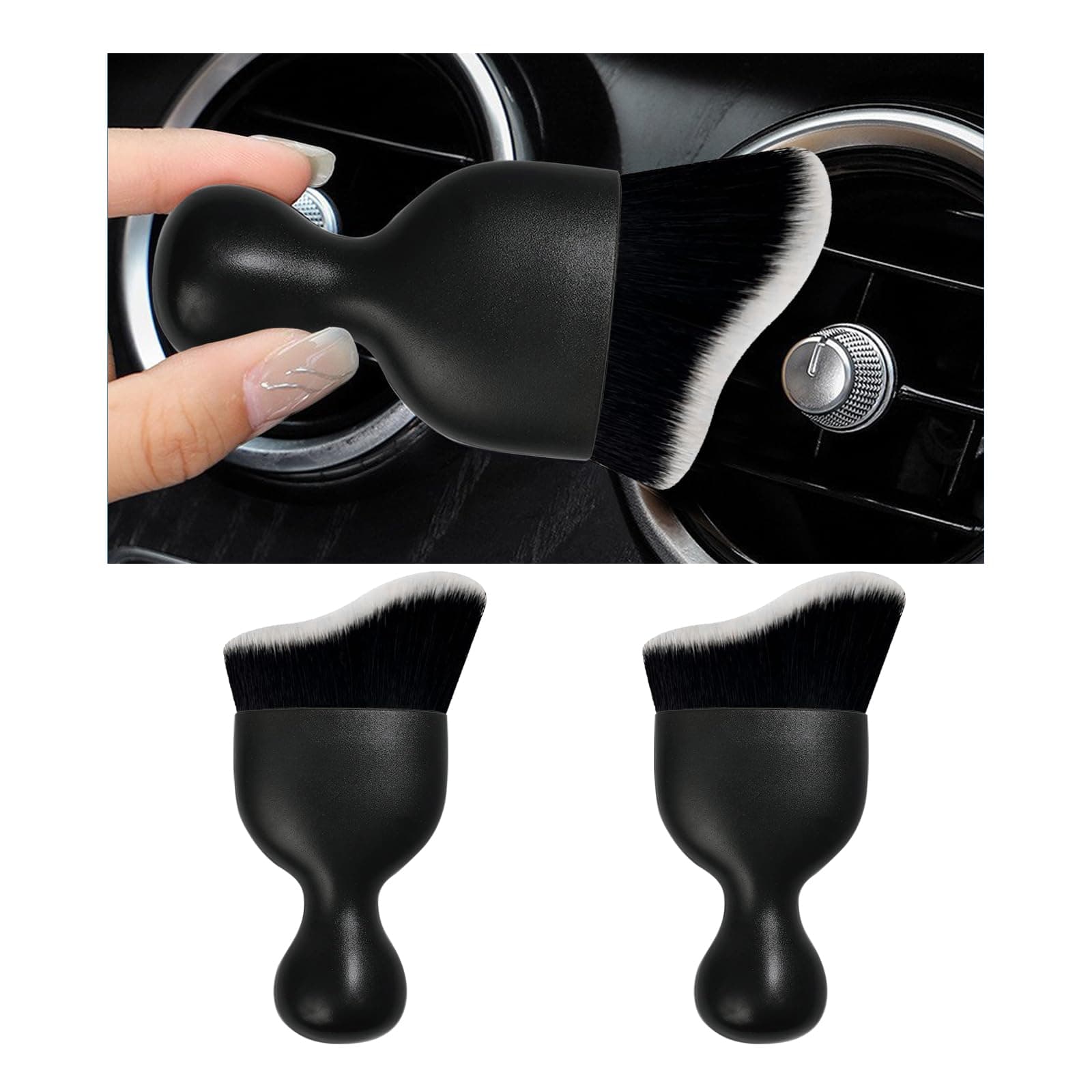 2PCS Car Interior Dust Brush, Soft Scratch Free Auto Detailing Brushes, Universal Vehicle Interior Cleaning Tool for Automotive Dashboard, Air Vents, Leather (Black & White)