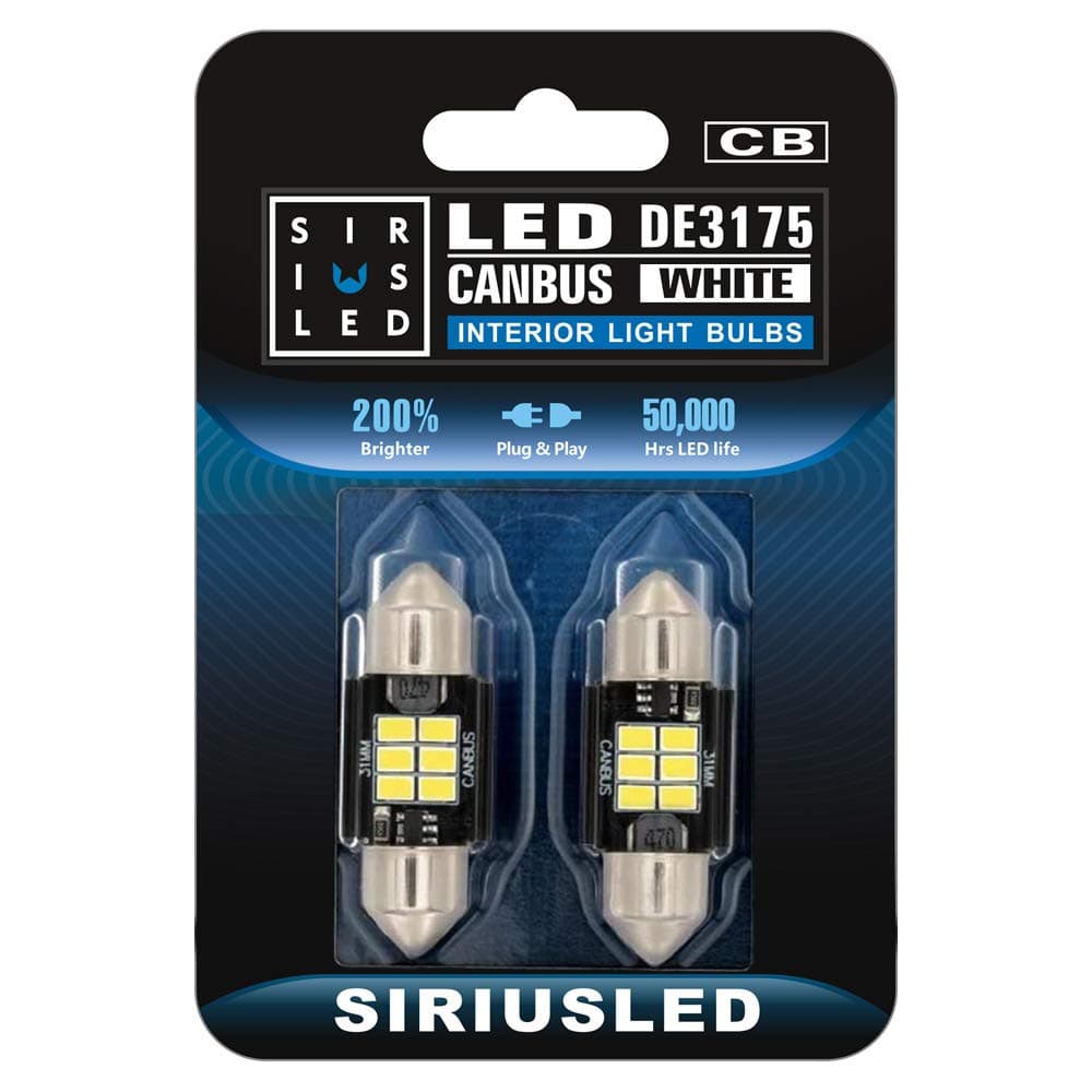 SIRIUSLED Super Bright 3020 Chipset Canbus Error Free LED Festoon Bulbs for Car Interior Lights License Plate Dome 1.25” 31MM Festoon 3175 DE3175 6000K White Pack of 2