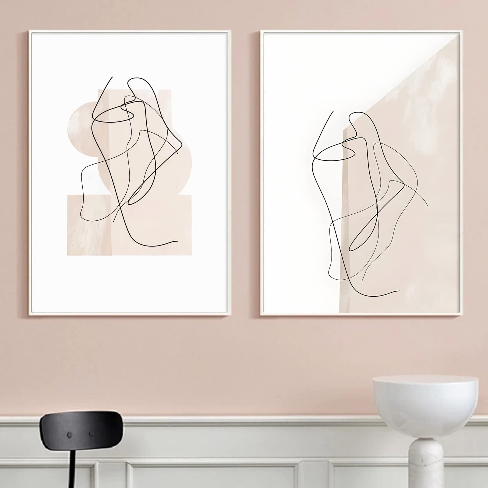 Abstract Beige Canvas Wall Art Boho Posters Paintings Neutral Prints For Home Line Drawing Print Minimalist Black Geometric 16X24Inch No Frame