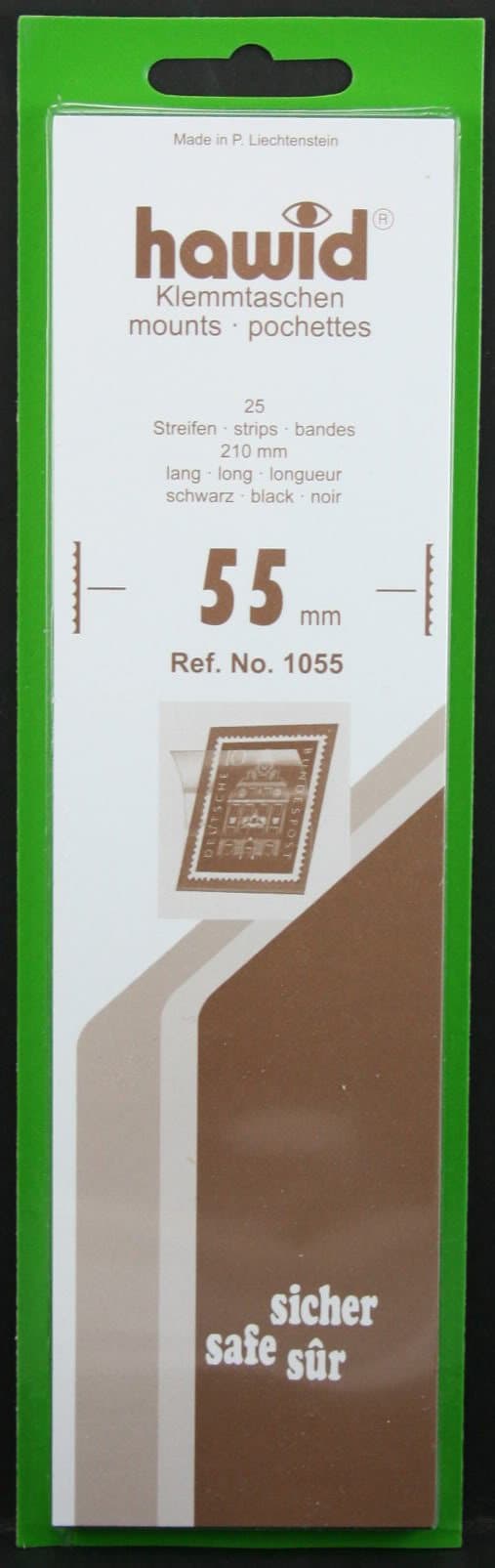 25 Hawid 210x55mm stamp mount strips. Black. by Hawid