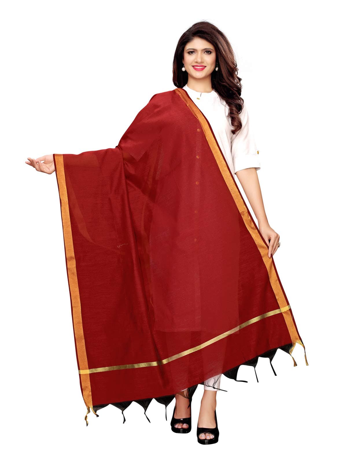 KANCHNAR Women's Plain Cotton Dupatta