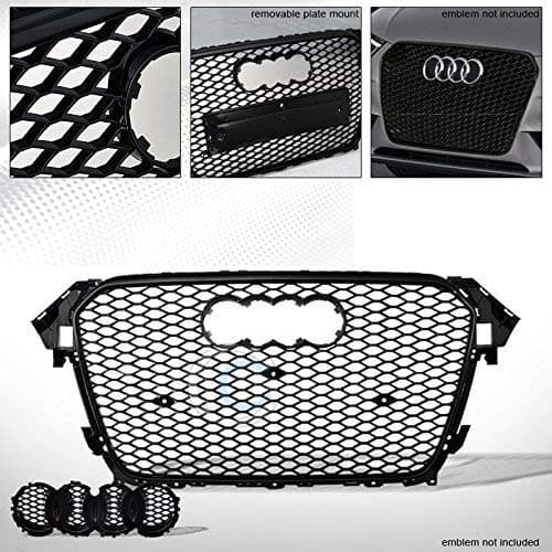 HS PowerFront Grill Cover Compatible with 2013-2016 Audi A4 S4 B8.5 Black RS | Matte Black Big Horn Horizontal Style Front Bumper Grille Guard | Front Grille Mesh Guard