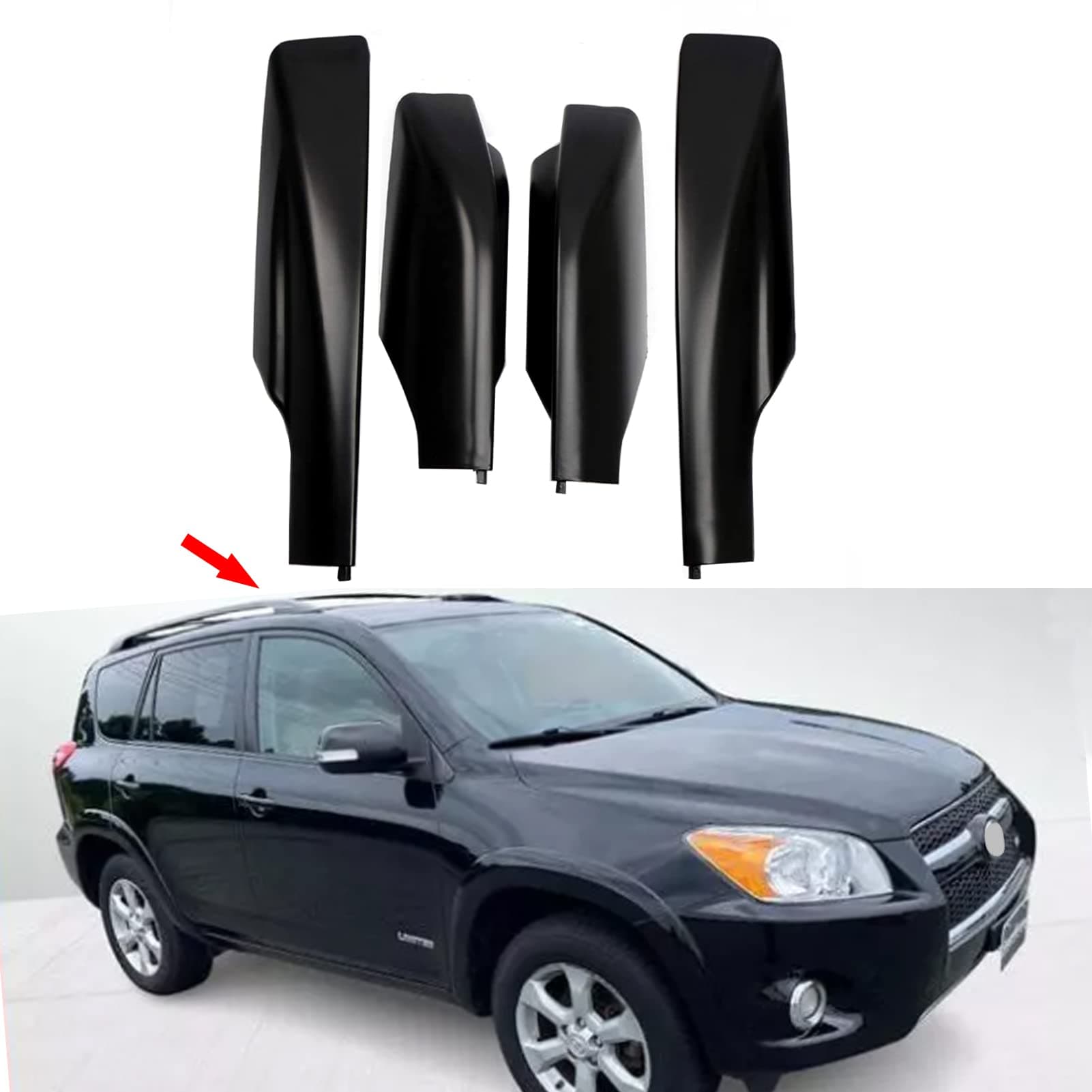 Tocatus Roof Cargo Rack Rail End Cover Shell Cap Trim for Toyota RAV4 2006-2012, Black, 4pcs