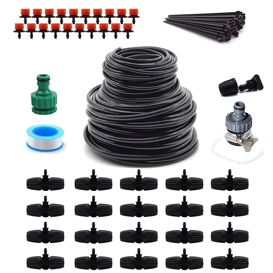 Flantor Garden Irrigation System,100ft Irrigation System 1/2" & 1/4" Blank Distribution Tubing Watering Drip Kit/Irrigation Kits Automatic Mist Irrigation Equipment Set for Garden,Flower Bed,Lawn
