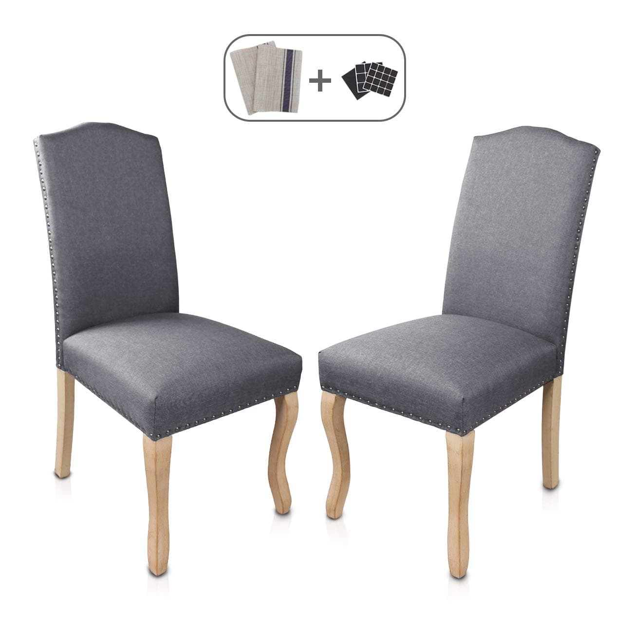 Dining Chairs Set of 2 Solid Wood Linen Rivet Restaurant Stool Armless Room Chair Accent Solid Wood Modern Style Living Home Furniture (Grey 02)