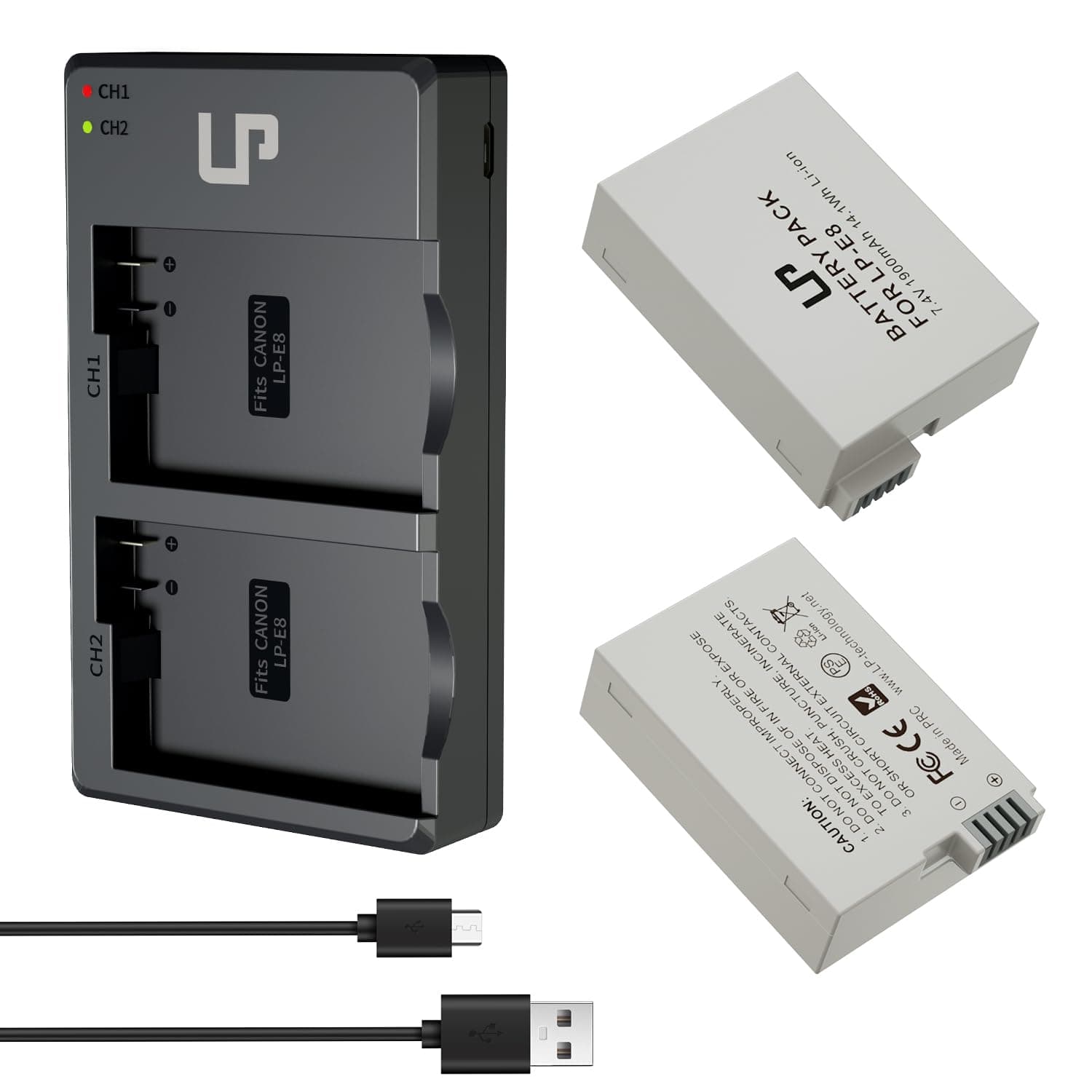 LP LP-E8 Battery Charger Pack, 2-Pack Battery & Dual Slot Charger, Compatible with Canon EOS Rebel T2i, T3i, T4i, T5i, 550D, 600D, 650D, 700D, Kiss X4, X5, X6i, X7i Cameras &More(Not for T2 T3 T4 T5)