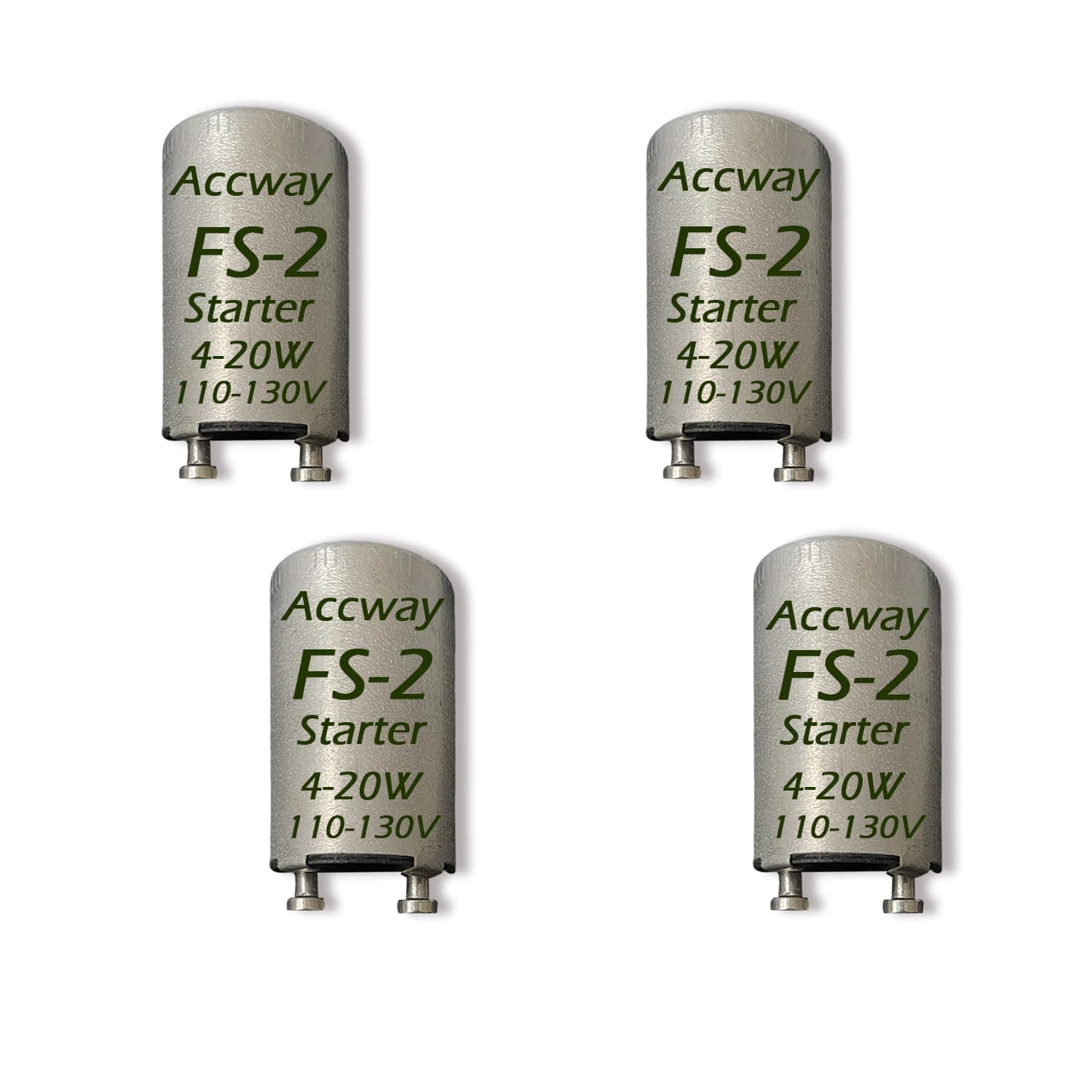 4pack Aluminum Housing FS-2 Fluorescent Starter for 4-20 watts, FS-2/S2 Preheat Fluorescent Light Bulbs Starter with Condenser