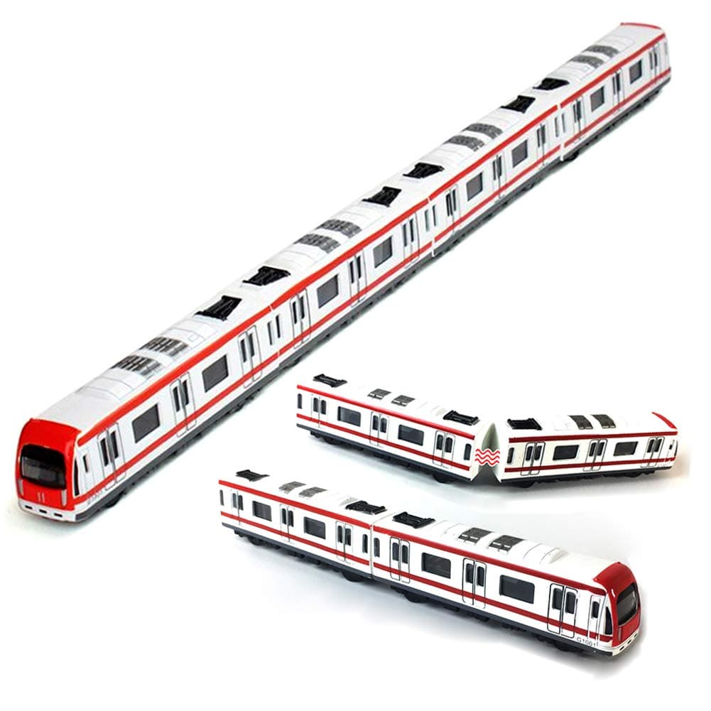 Train Model, 4pcs Car Set Alloy City Rail Subway Train Model,1/64 Scale Alloy Subway/Car Model, Red White