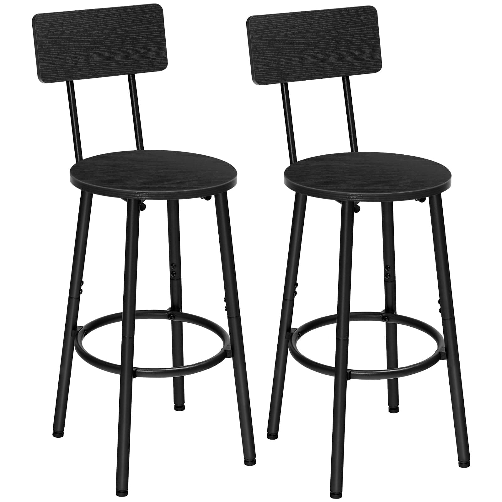 HOOBRO Bar Stools,Set of 2 Round Bar Stools with Back,25.2" Bar Chairs for Kitchen Island, Dining Room,Counter Height Barstools, Easy to Assemble, Black BK32BY01G1