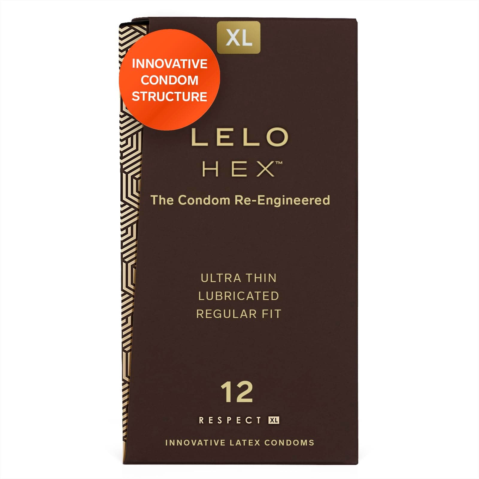 LELO HEX Respect XL, Extra Large Condoms with Increased Strength, Lubricated XL Condoms Large for Men, 2.28-Inch/58mm Diameter (12 Pack)