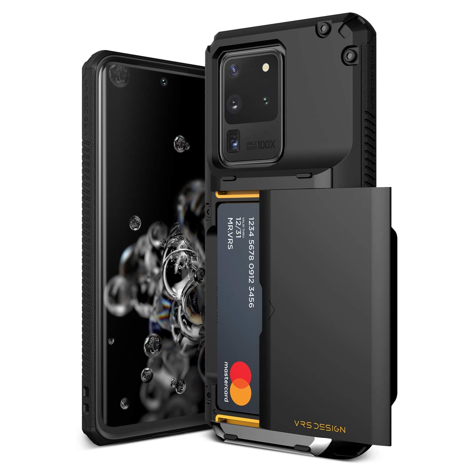 VRS DESIGN Rubber Damda Glide Pro for Galaxy S20 Ultra, With Premium Sturdy Semi Auto Card Wallet for Galaxy S20 Ultra 5g Case 6.9 Inch(2020, Black)
