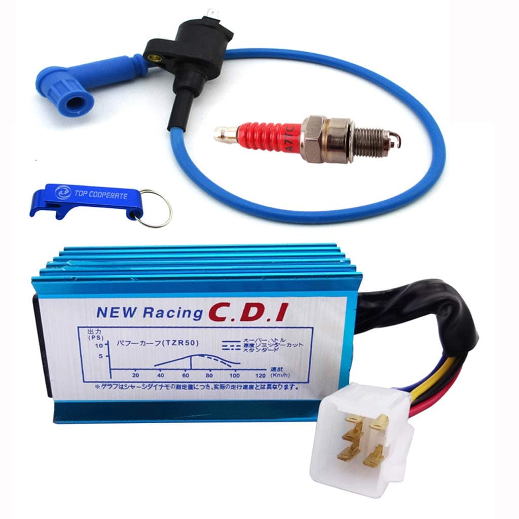 TC-Motor High Performance Ignition Coil Aluminum 5 Pin AC CDI Box A7TC Spark Plug For 50cc 70cc 90cc 110cc 125cc 140cc 150cc Pit Dirt Trail Motor Bike Motorcycle Motocross (Blue)
