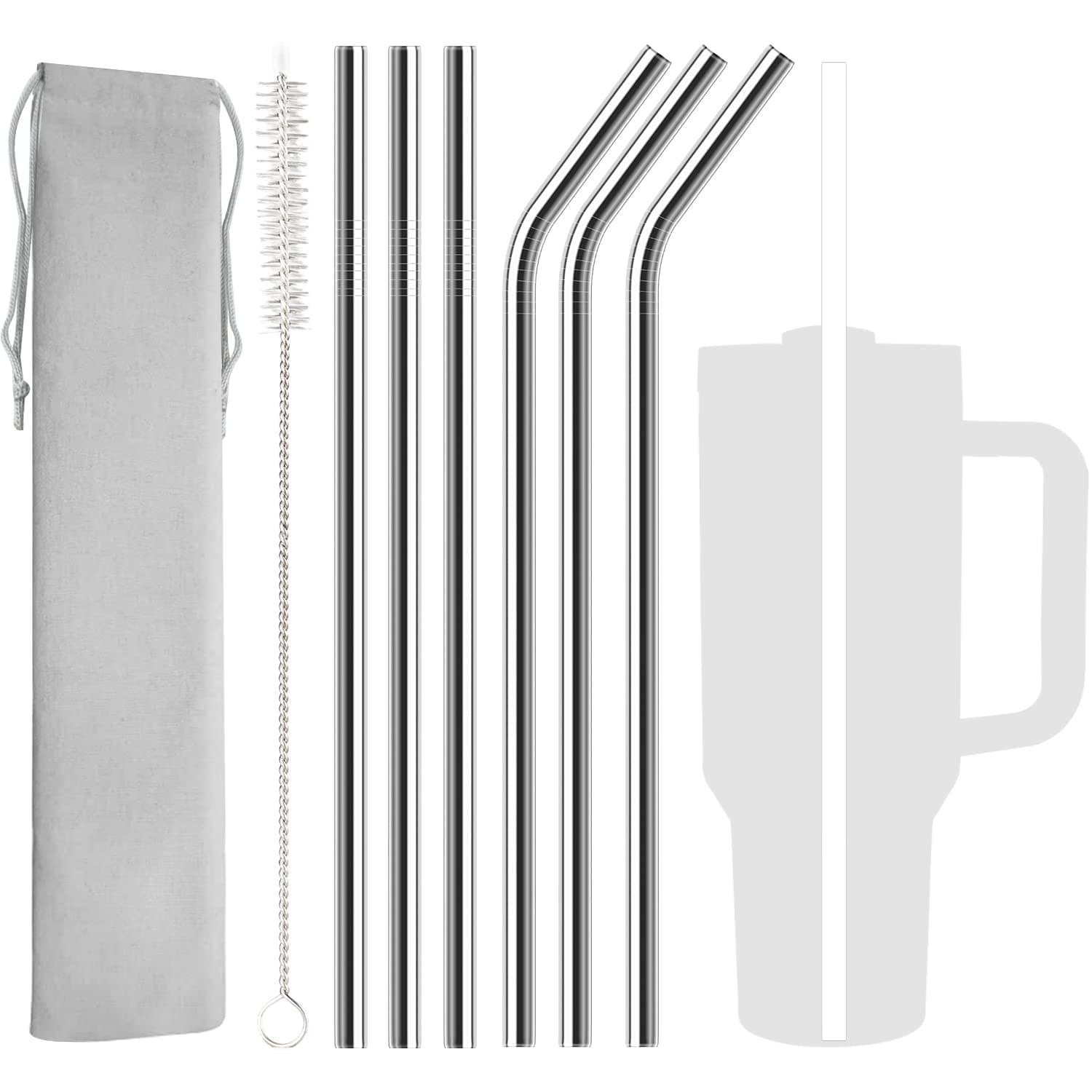 6 Pack Stainless Steel Straw Replacement 40 oz for Stanley Adventure Travel Tumbler, Reusable Straws with Cleaning Brush Compatible with Stanley 40oz Cup Tumbler