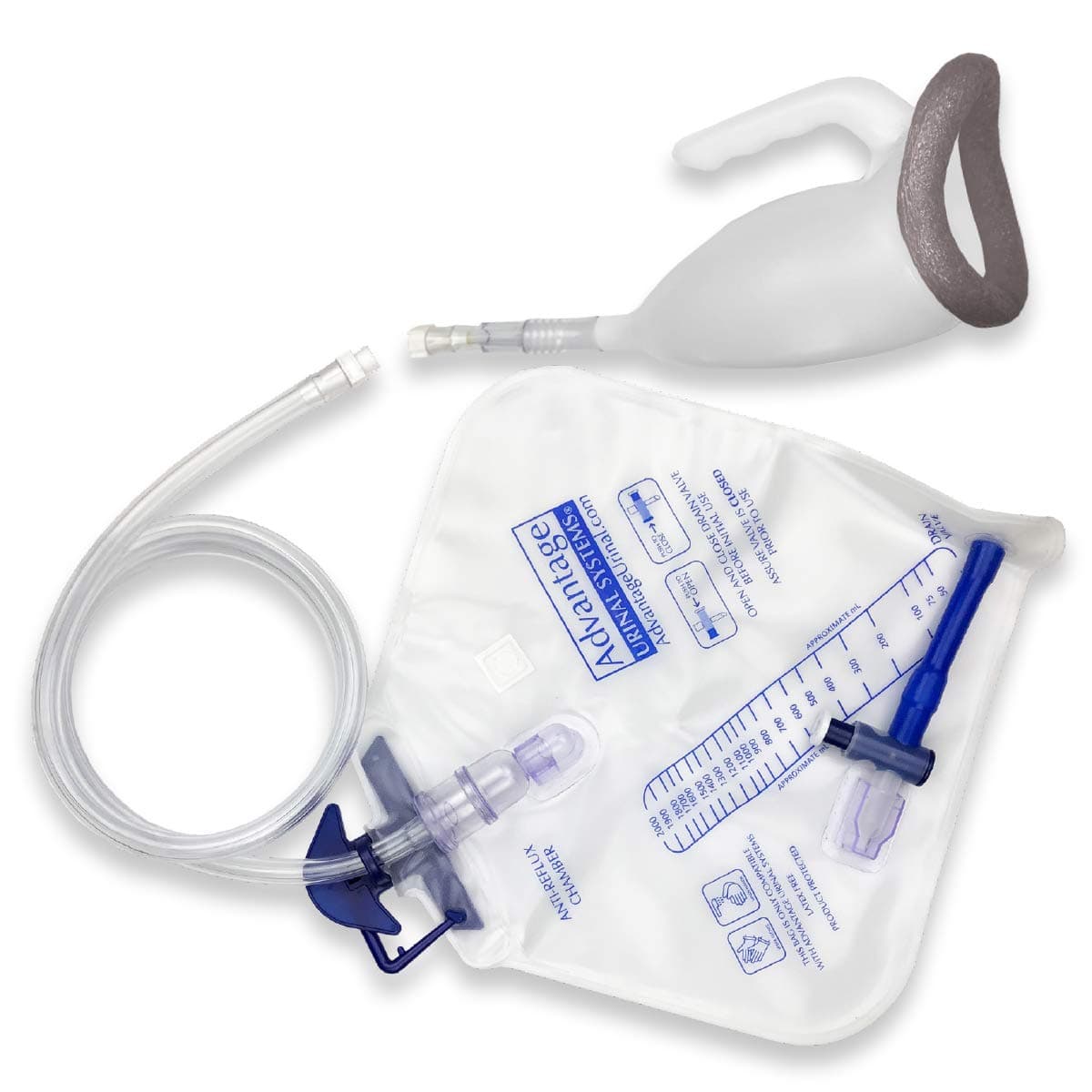 Reusable Close Fit Comfort Male Urinal System With Spill Proof Collection Bag