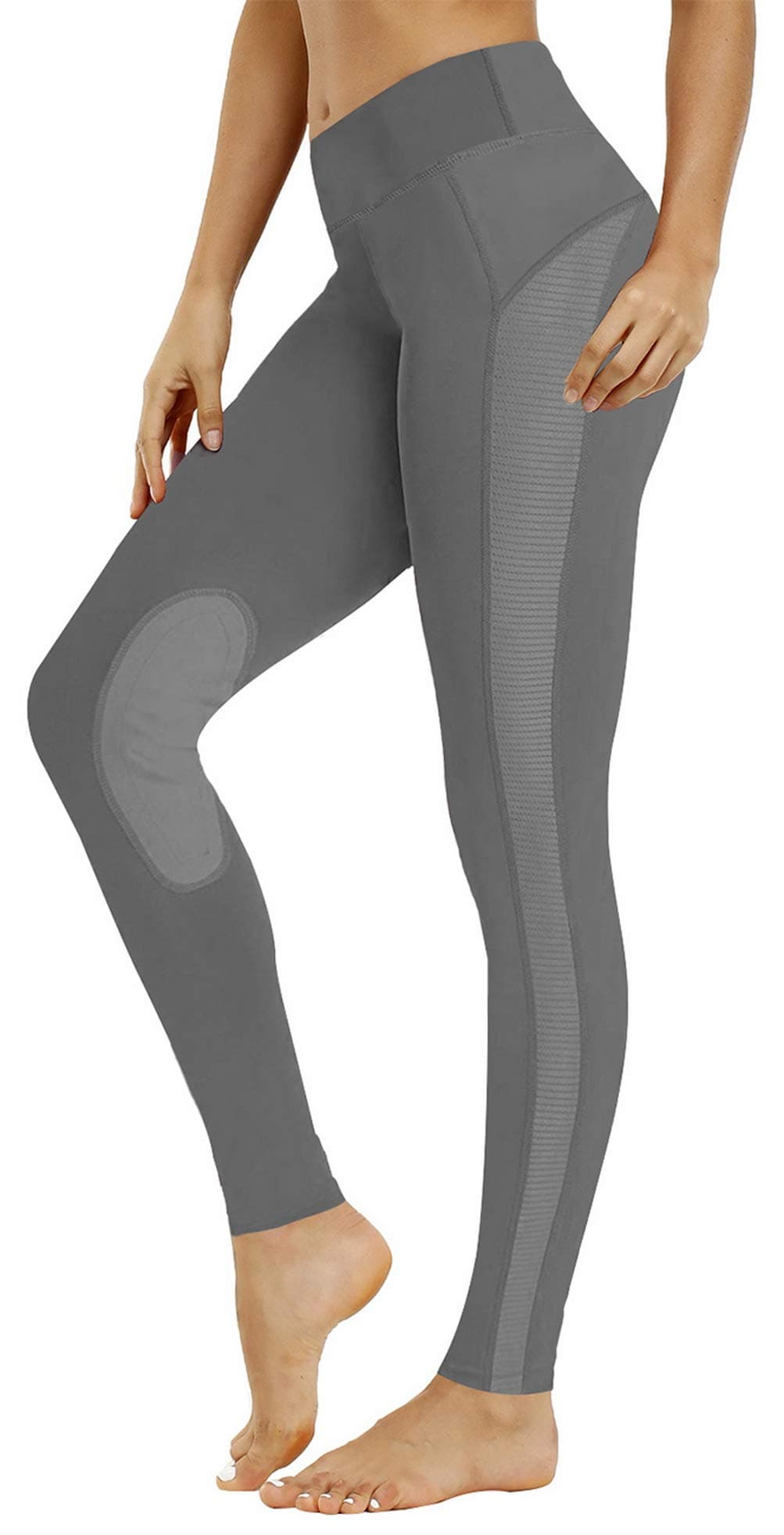 ChinFunWomen's Riding Tights High Rise Pull-On Knee Patch Grip Ventilated Active Equestrian Pants Schooling Riding Breeches