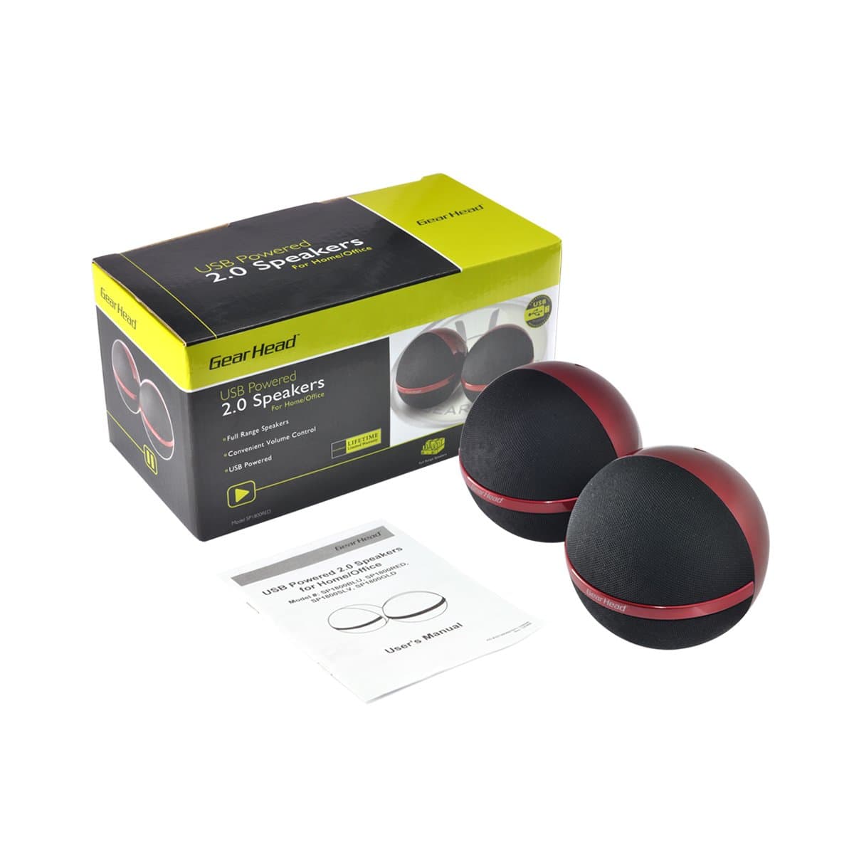 Gear Head USB 2.0 Speakers for Home/Office, Red (SP1800RED)