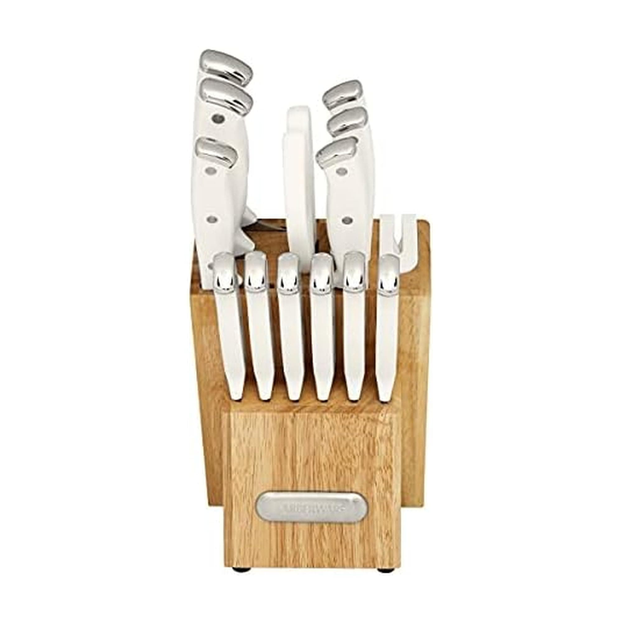 Farberware Edgekeeper Triple Riveted Slim Knife Block Set with Built in Sharpener, 14-Piece, White