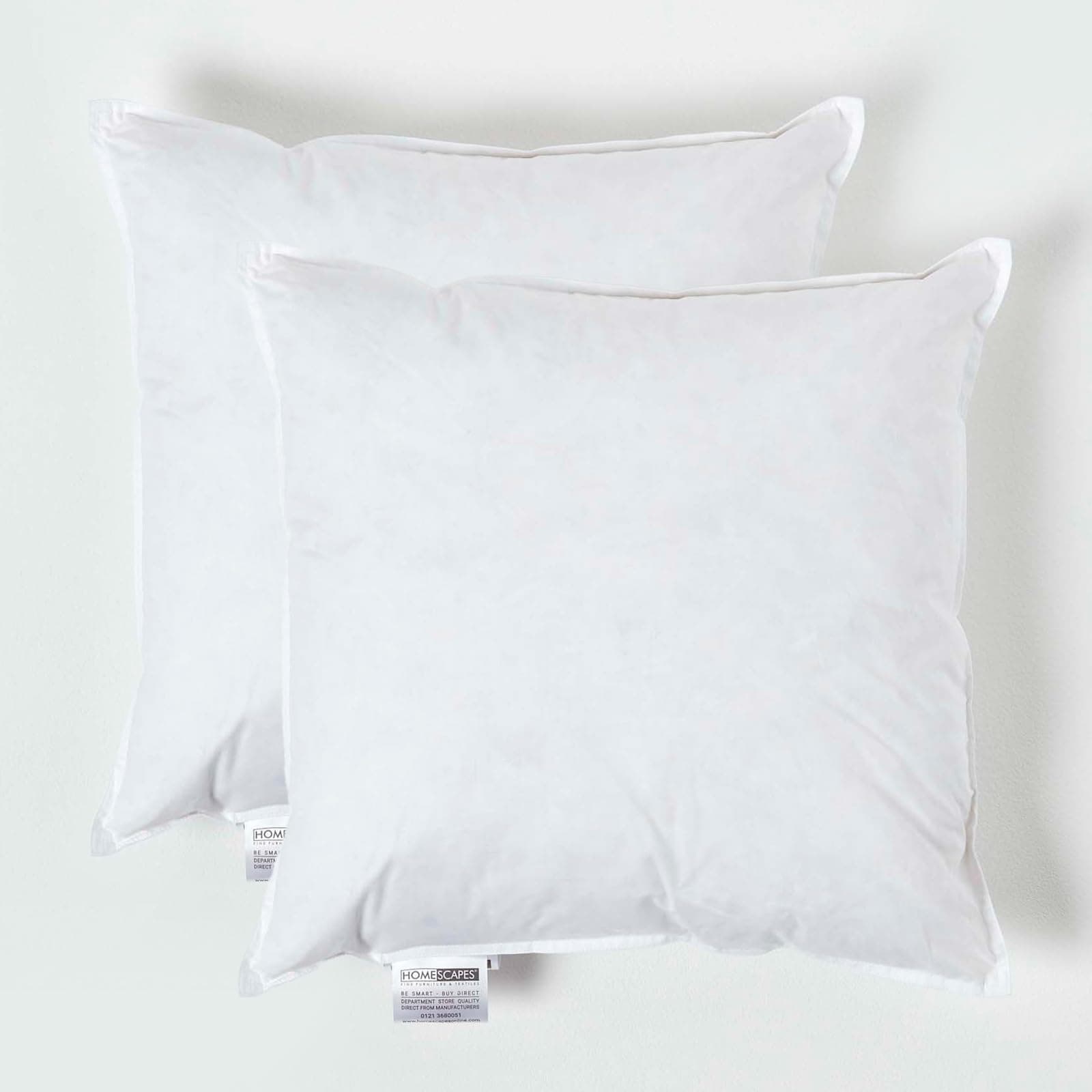 HOMESCAPES 2 Pack Luxury Duck Feather Cushion Inserts 40cm x 40cm (16 x 16”) Perfect Bounce Back and Down-Proof Cover Generously Filled Inner Pads Filler, Hypoallergenic RDS Certified Machine Washable