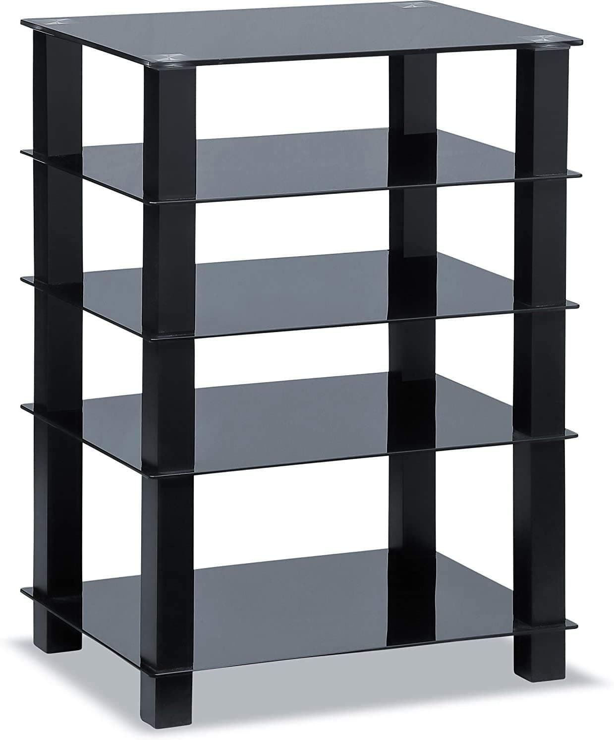 Homeology Centurion Supports TRINITY Gloss Black 5 Shelf with Black Legs Flat Screen TV Rack Glass Stand