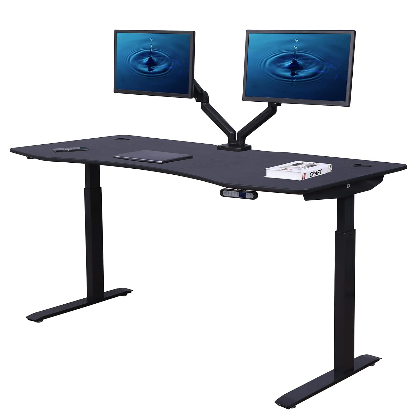 Apexdesk Elite Series 71" W Electric Standing Height Adjustable Desk Memory Controller, 60" Top in Black, Black Frame