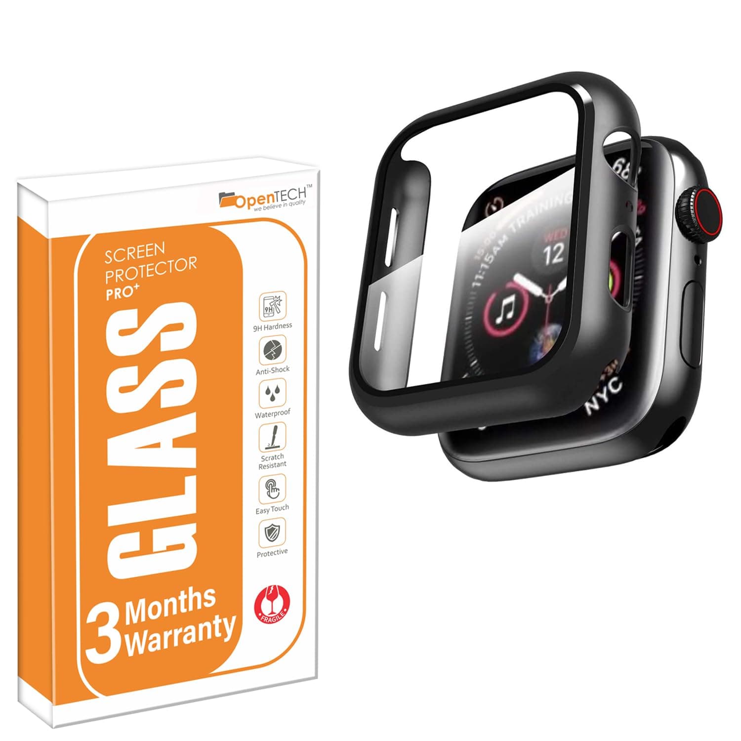 Hard Matte Silicone Protection Front Case Cover With Attached Screen Protector Compatible For Apple Smartwatch Se2 / 6 / Se / 5/4 (44Mm) Full Coverage (Black)