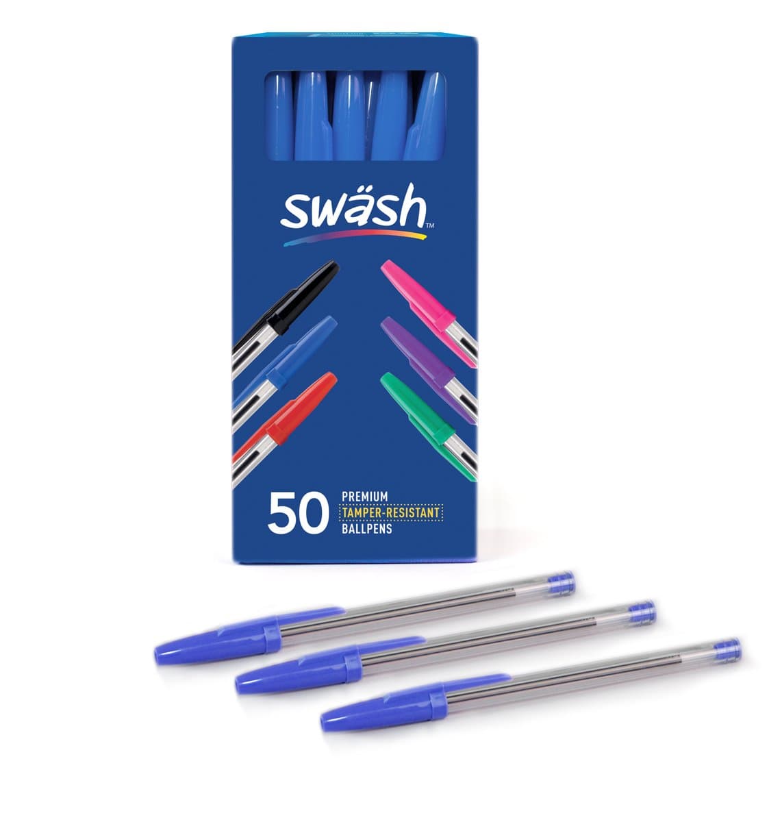 Swash Medium Tip Tamper-Resistant Ballpoint Pens 50-Pieces, Blue