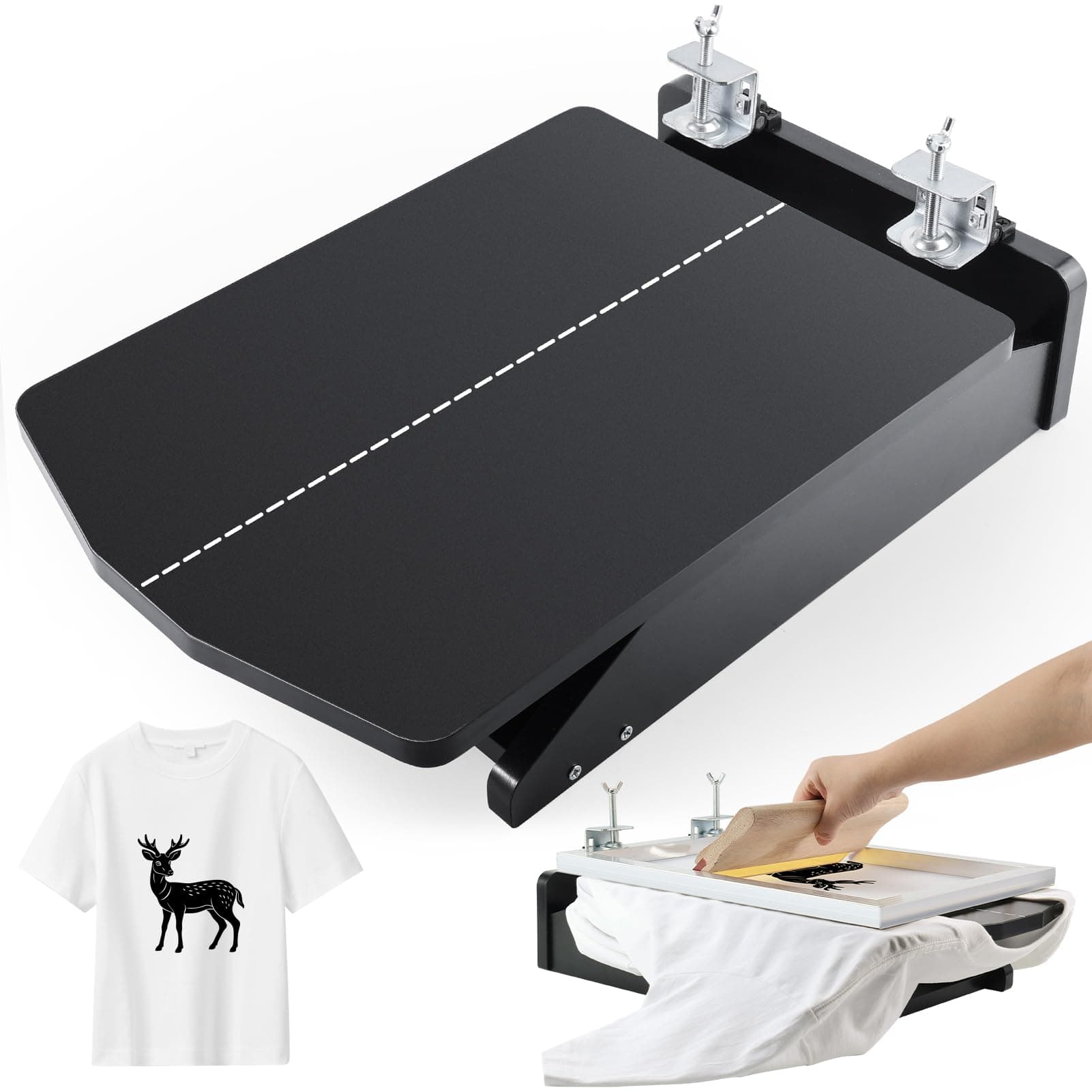 Caydo Screen Printer, 1 Color 1 Station Silk Screen Printing Press, Unique Hinge Design Wood Screen Printing Table for T-Shirt DIY Printing and Screen Printing Beginners(Screen Frame Not Included)