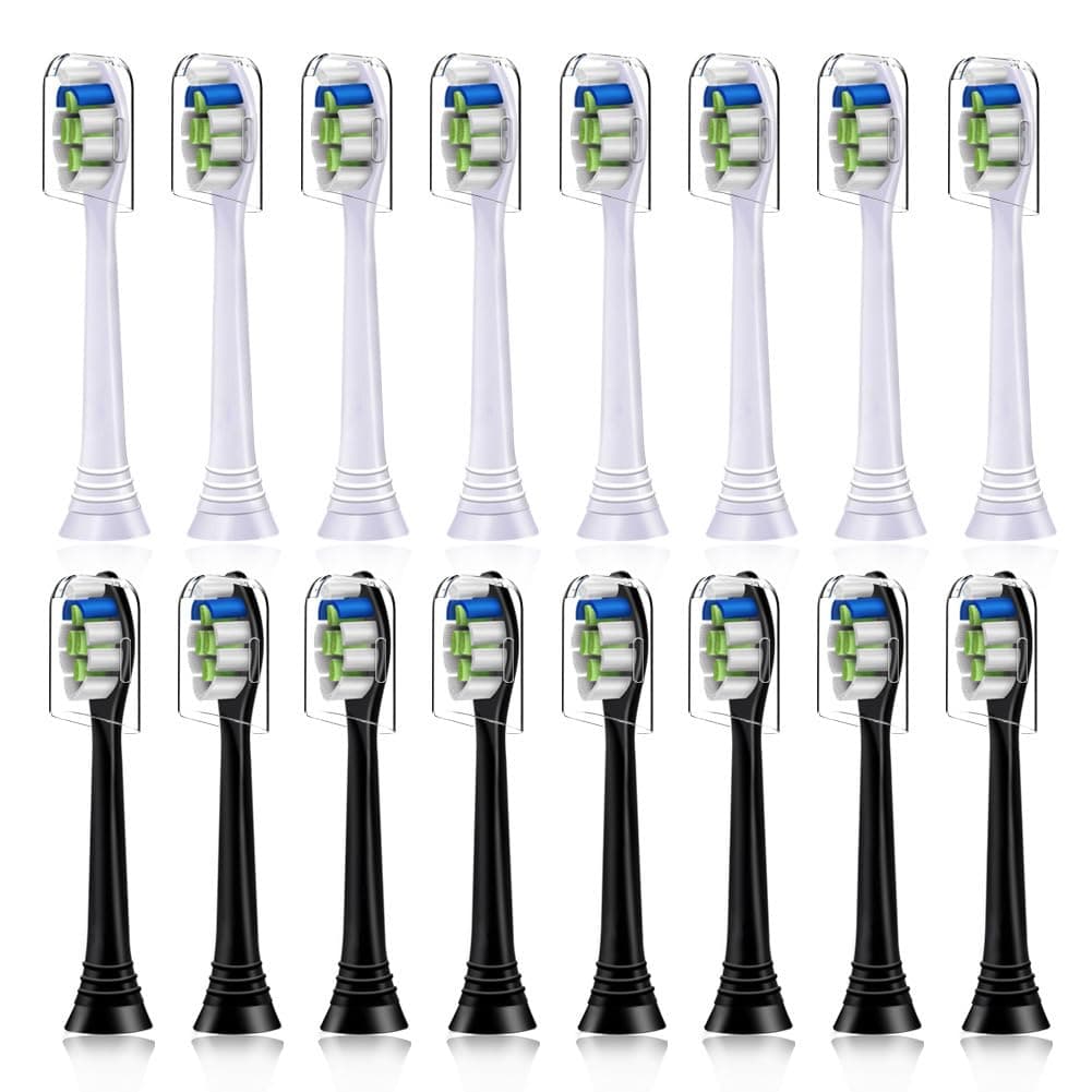 16 Pack Replacement Toothbrush Heads Compatible with Philips Sonicare Electric Toothbrush. 8er White and 8er Black